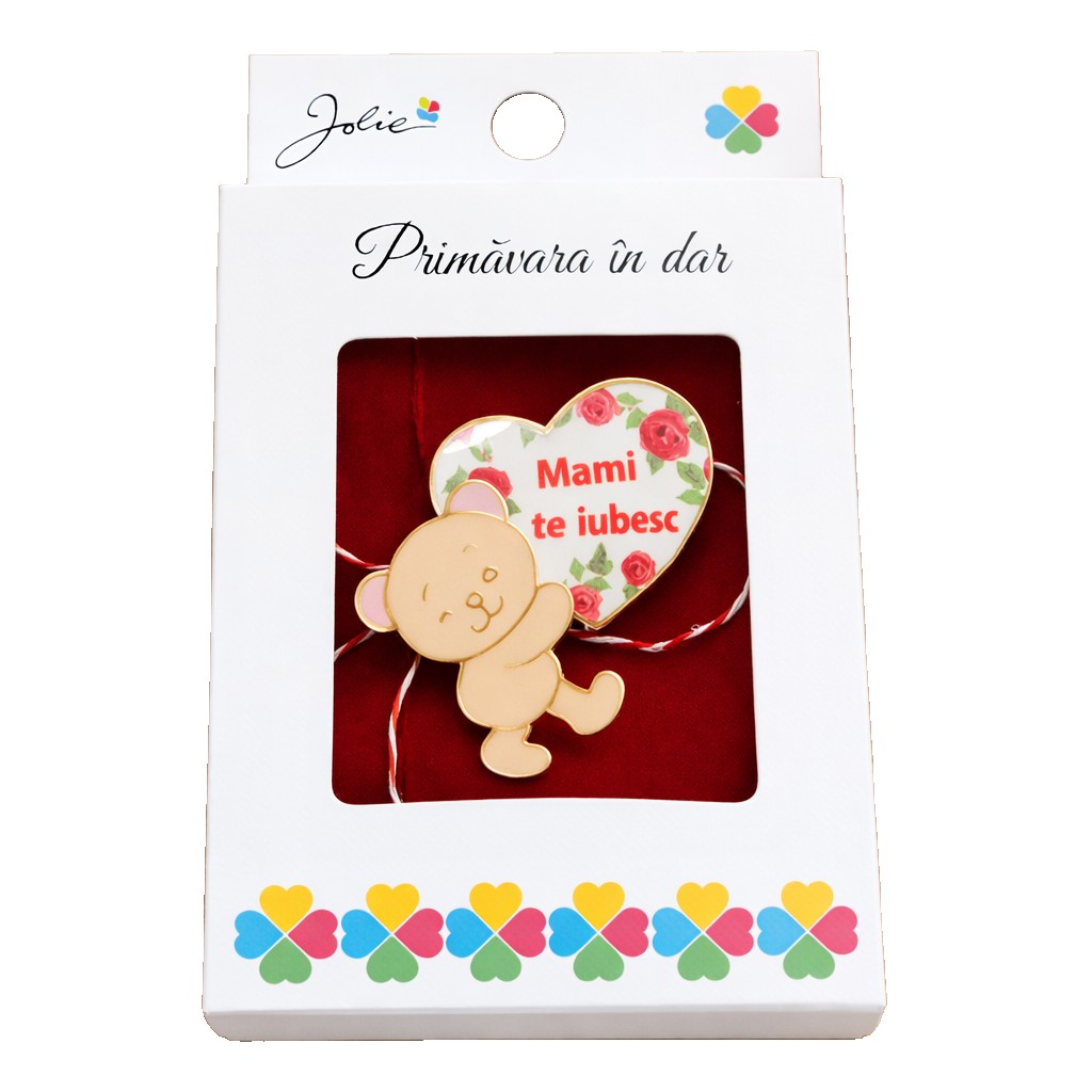 Martisor Brosa Mica in Cutie, Jolie, Dimensiune Brosa 2,5-3 cm, Material Metal, Model Ursulet, Multicolor