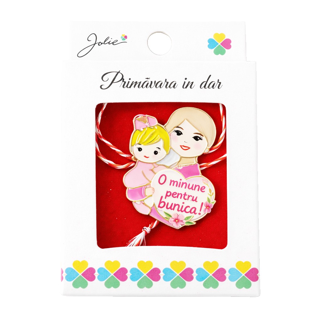 Martisor Brosa Mica in Cutie, Jolie, Dimensiune Brosa 2,5-3 cm, Material Metal, Model O Minune Pentru Bunica, Roz