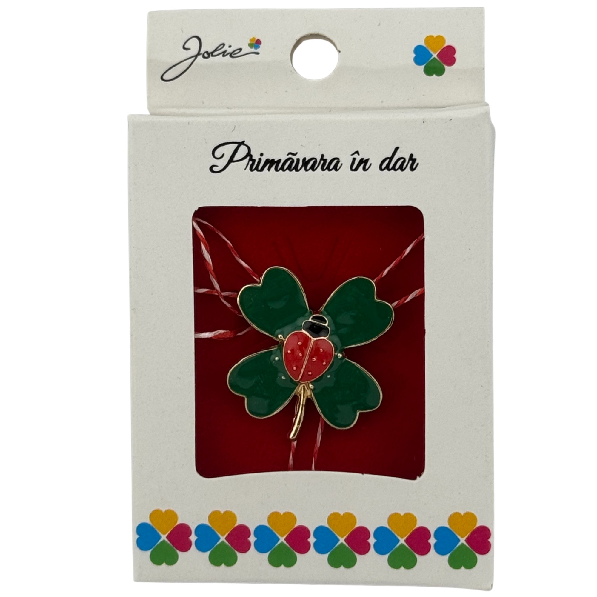 Martisor Brosa Mica in Cutie, Jolie, Dimensiune Brosa 2.5-3cm, Material Metal, Model Trifoi cu 4 Foi