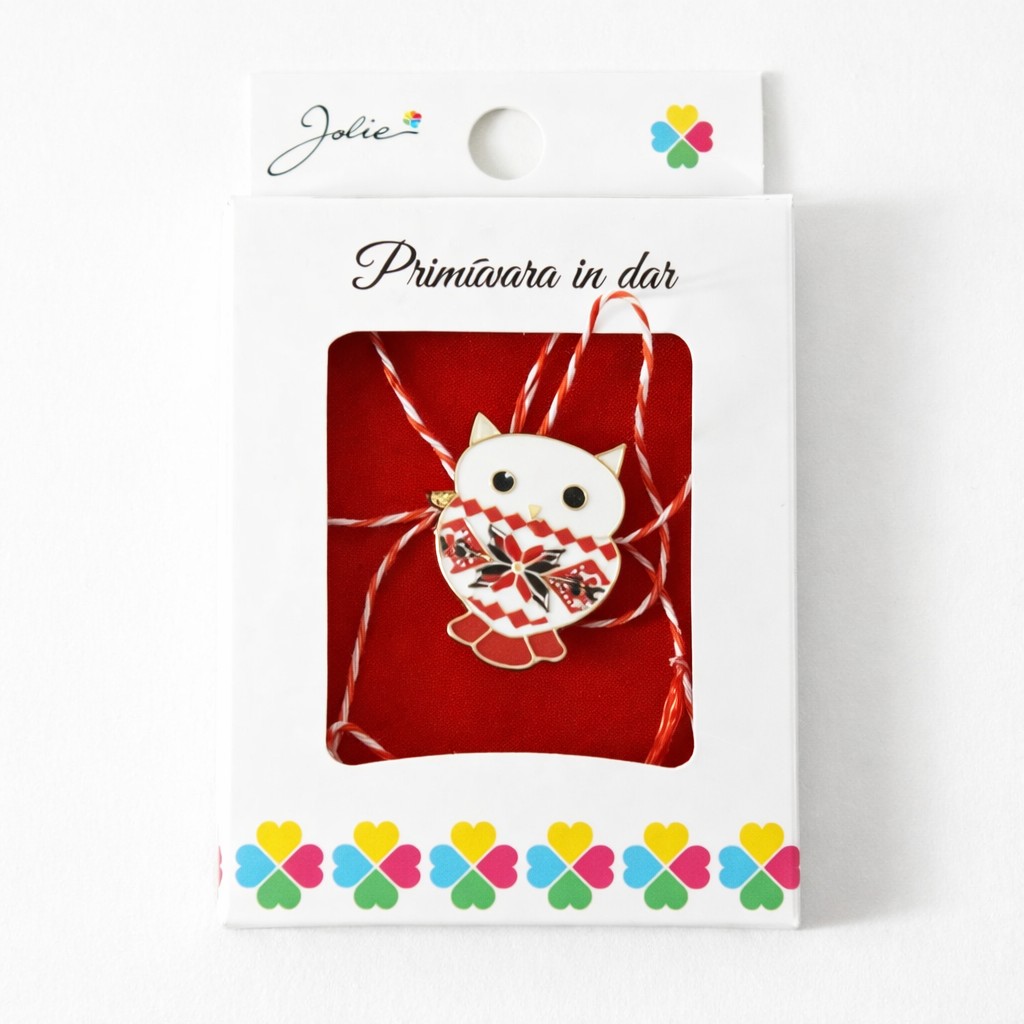 Martisor Brosa Mica in Cutie, Jolie, Dimensiune Brosa 2,5-3 cm, Material Metal, Model Bufnita Traditionala, Multicolor