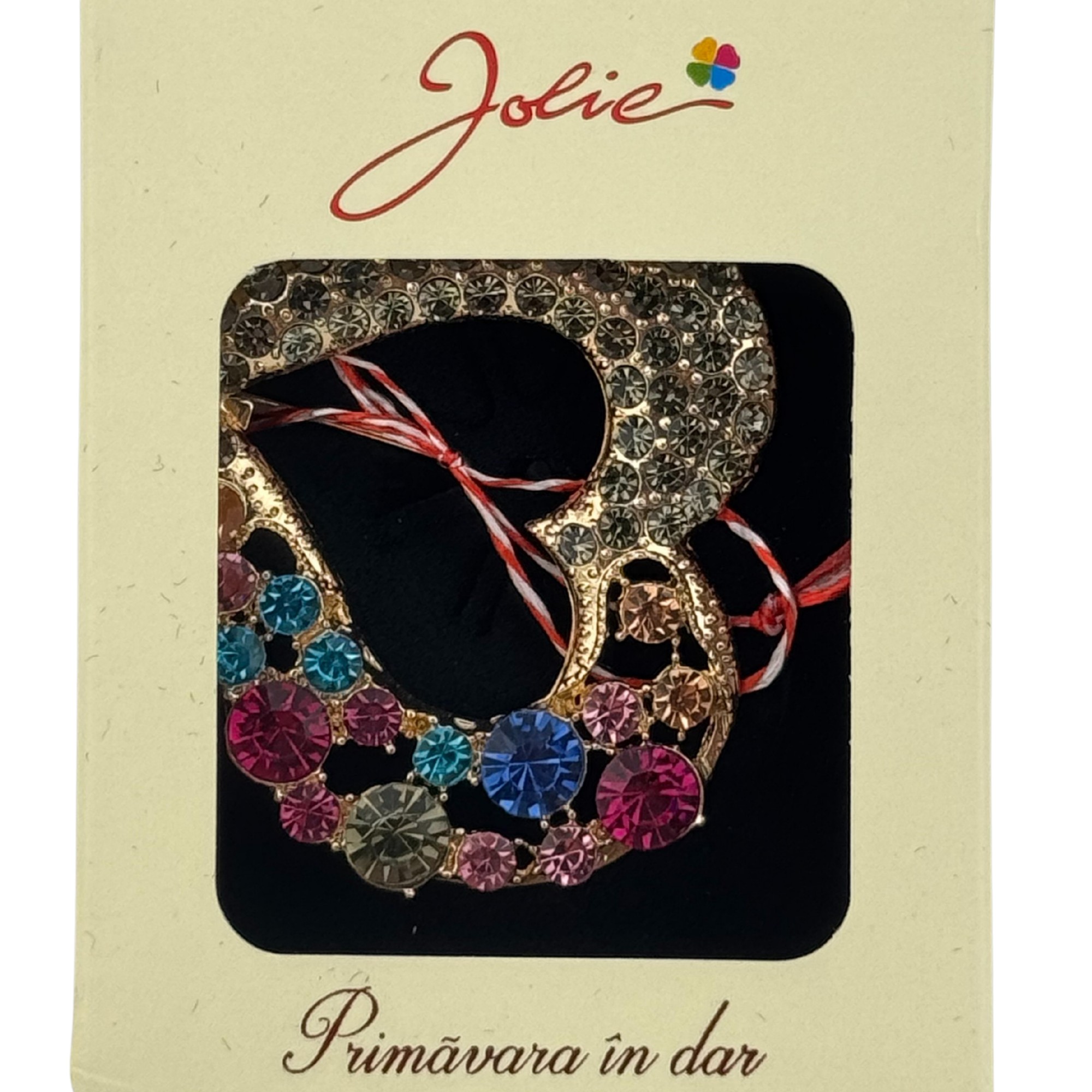 Martisor Brosa Medie, Jolie, Multicolora, Dimensiune Brosa 5 cm, Material Metal, Model Inima