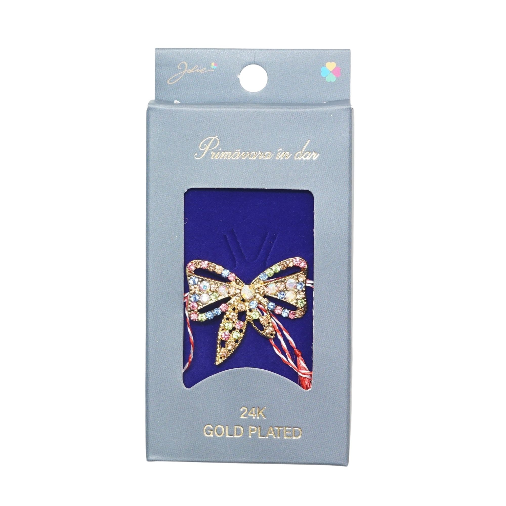 Martisor Brosa Placata cu Aur 24K, Jolie, Ambalaj Carton cu Design, Material Metal, Model Fundita, Dimensiune Brosa 2 - 3 cm, Multicolor