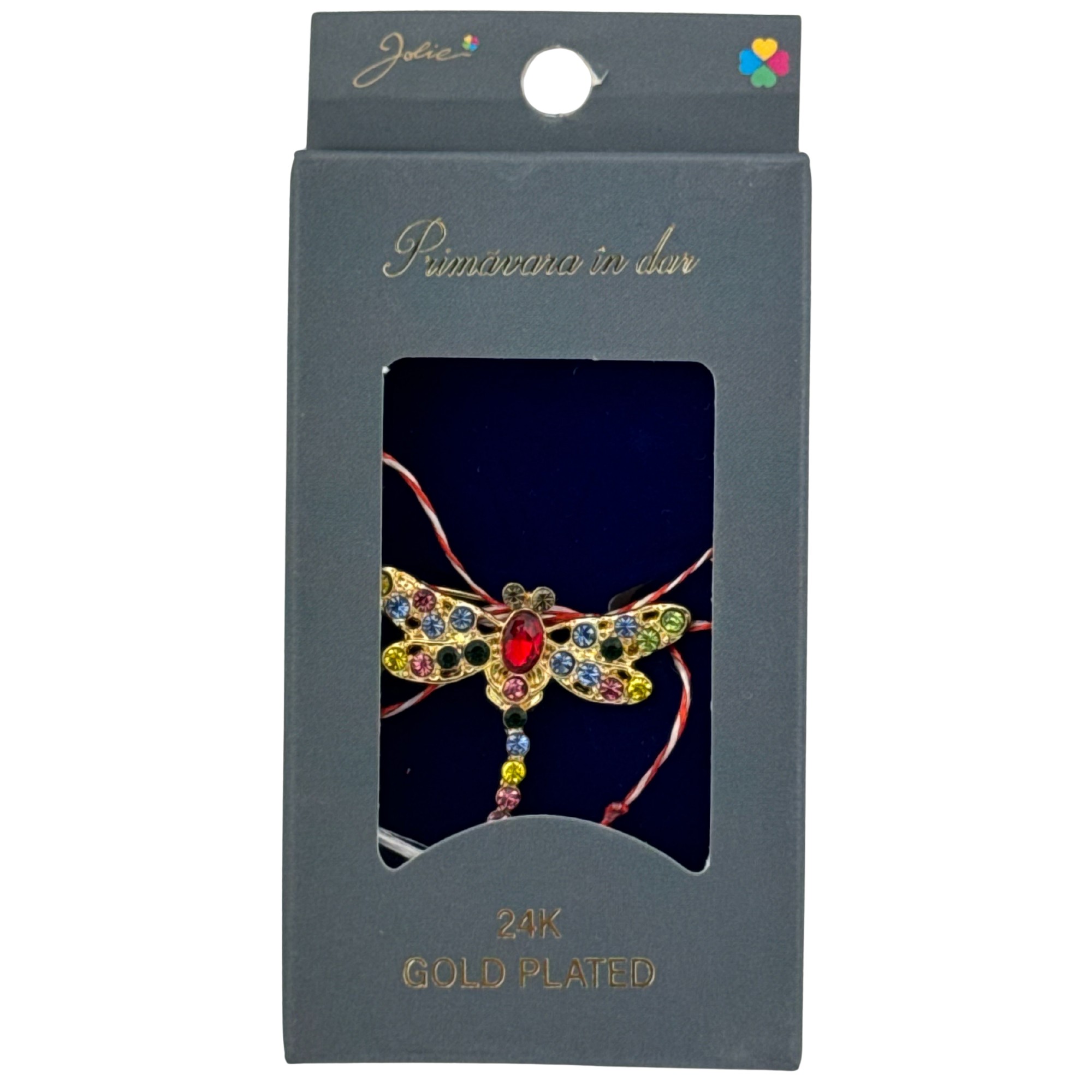 Martisor Brosa Placata cu Aur 24K, Jolie, Dimensiune Brosa 2-3 cm, Model Libelula cu Pietre, Multicolor