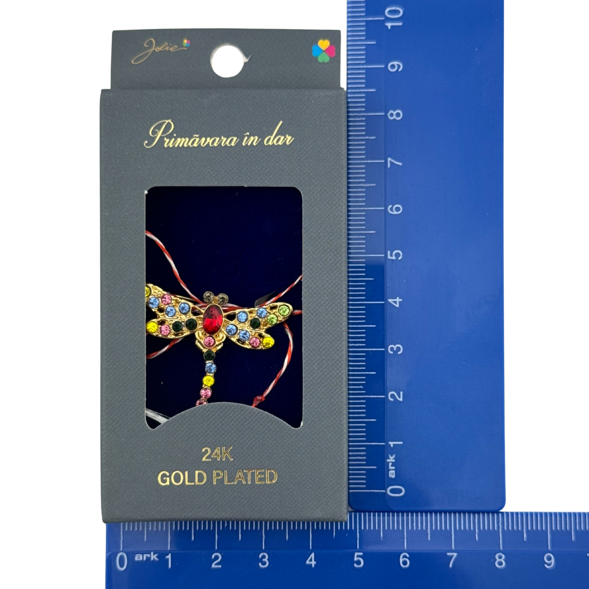 Martisor Brosa Placata cu Aur 24K, Jolie, Dimensiune Brosa 2-3 cm, Model Libelula cu Pietre, Multicolor