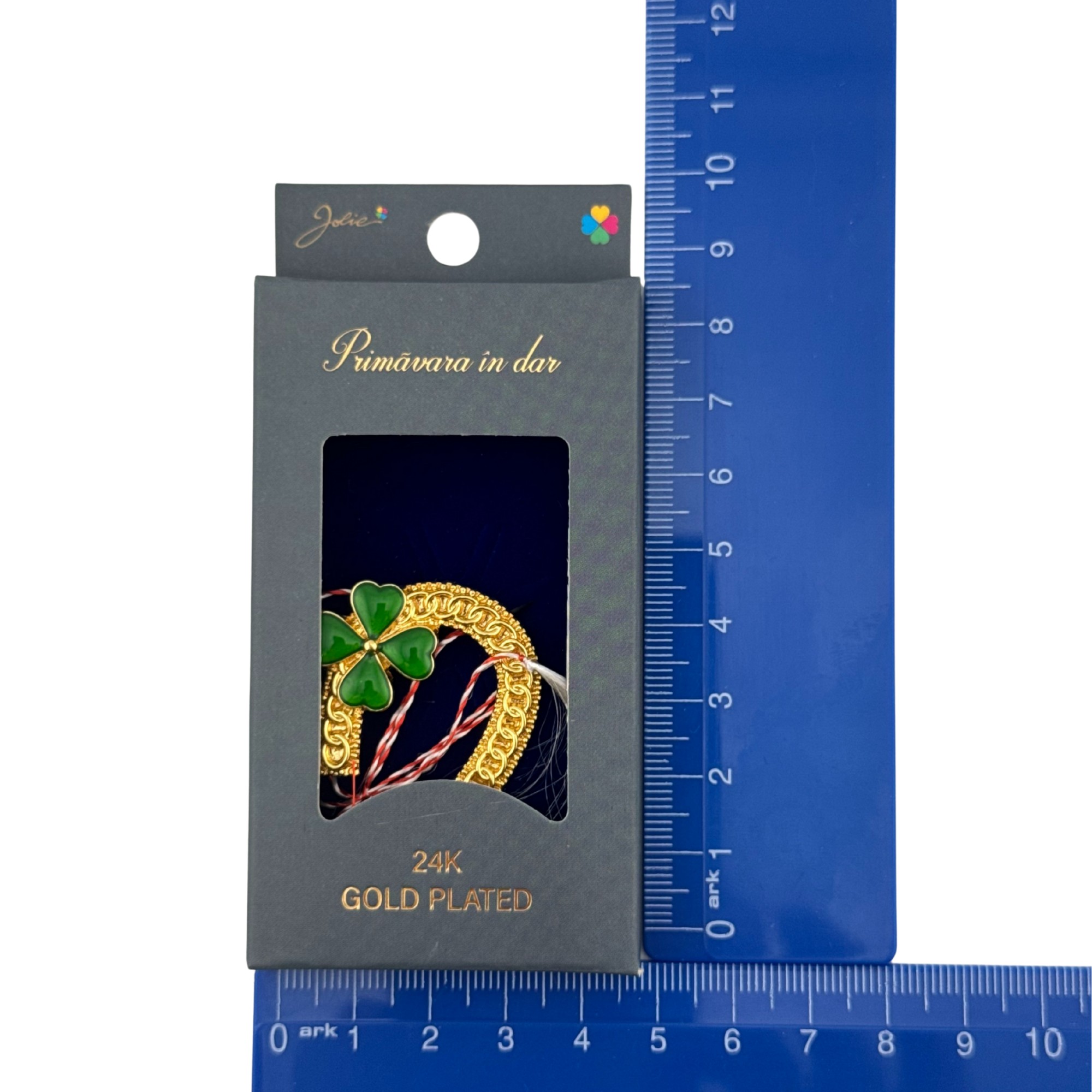 Martisor Brosa Placata cu Aur 24K, Jolie, Dimensiune Brosa 2-3 cm, Model Potcoava si Trifoi, Auriu