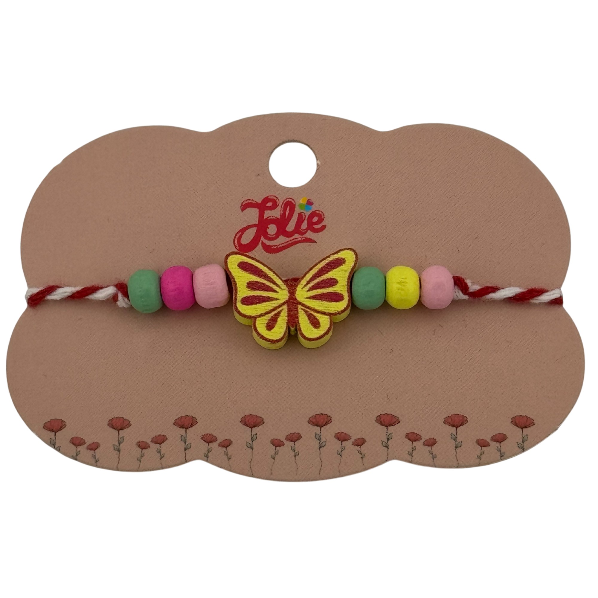 Martisor Bratara Multicolora pentru Copii, Jolie, din Lemn si Textil, Model Fluturas