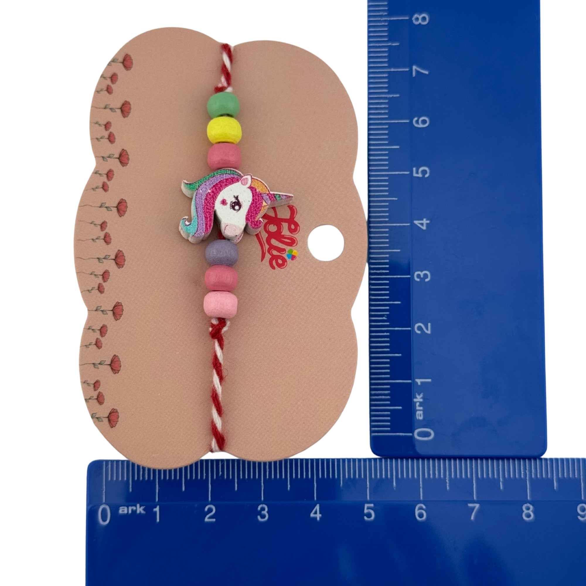 Martisor Bratara Multicolora pentru Copii, Jolie, din Lemn si Textil, Model Cap de Unicorn