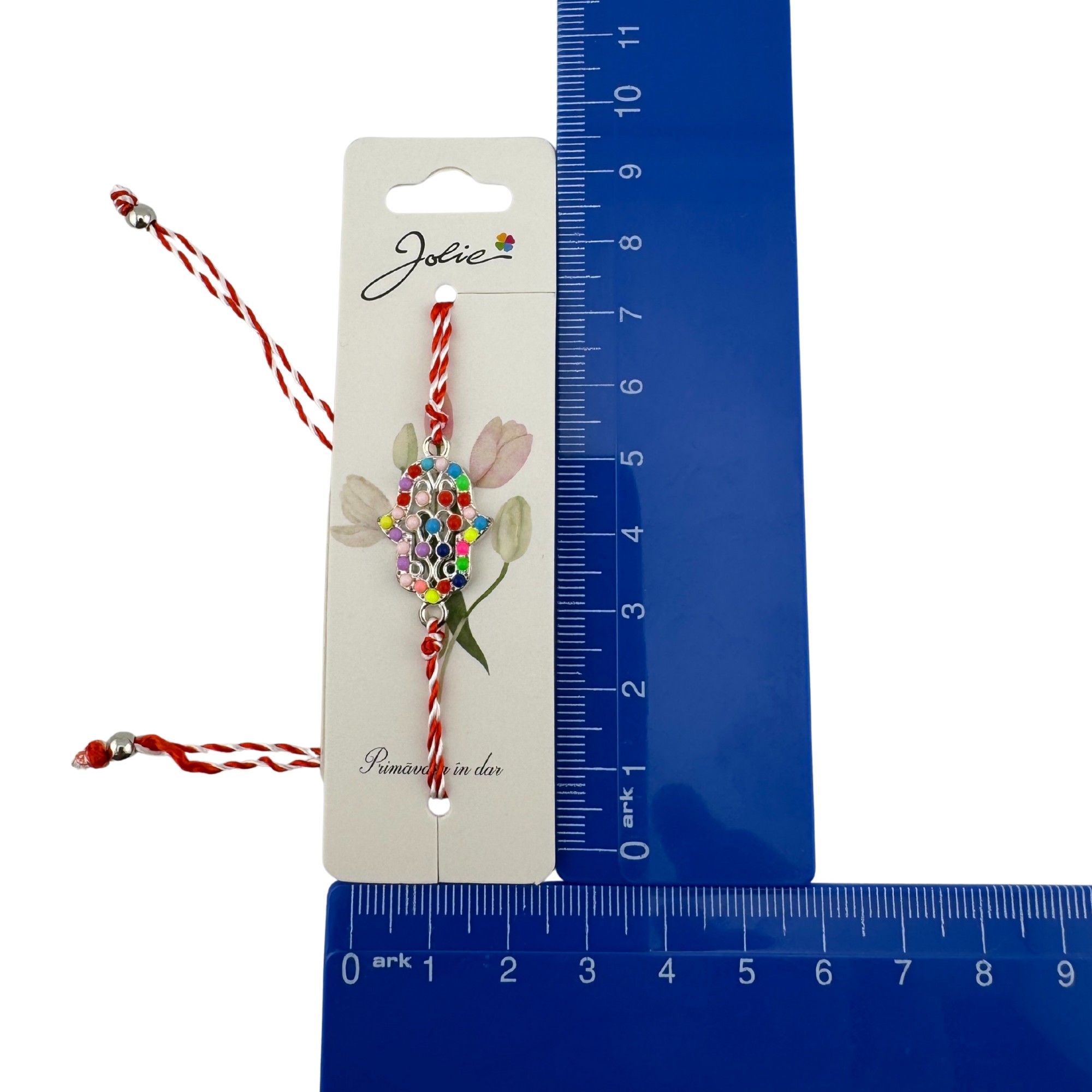 Martisor Bratara Snur Alb-Rosu, Jolie, Pandantiv Metalic, Model Multicolor