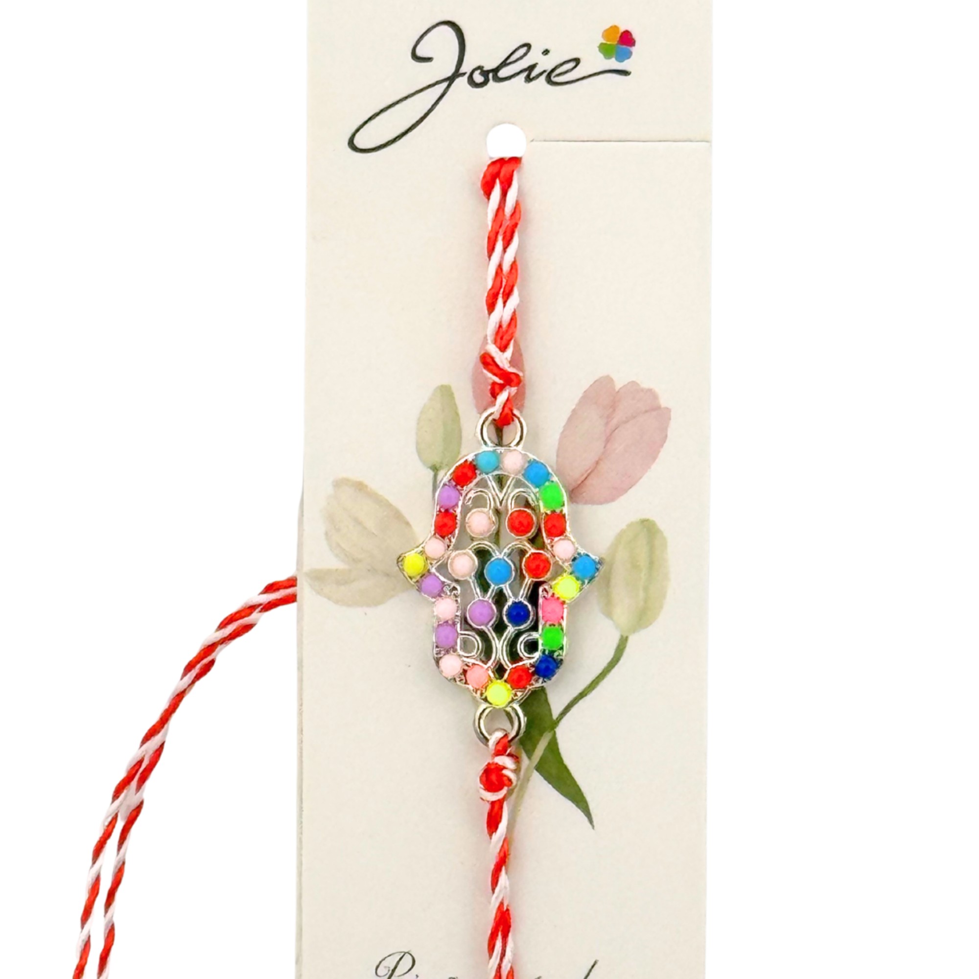 Martisor Bratara Snur Alb-Rosu, Jolie, Pandantiv Metalic, Model Multicolor