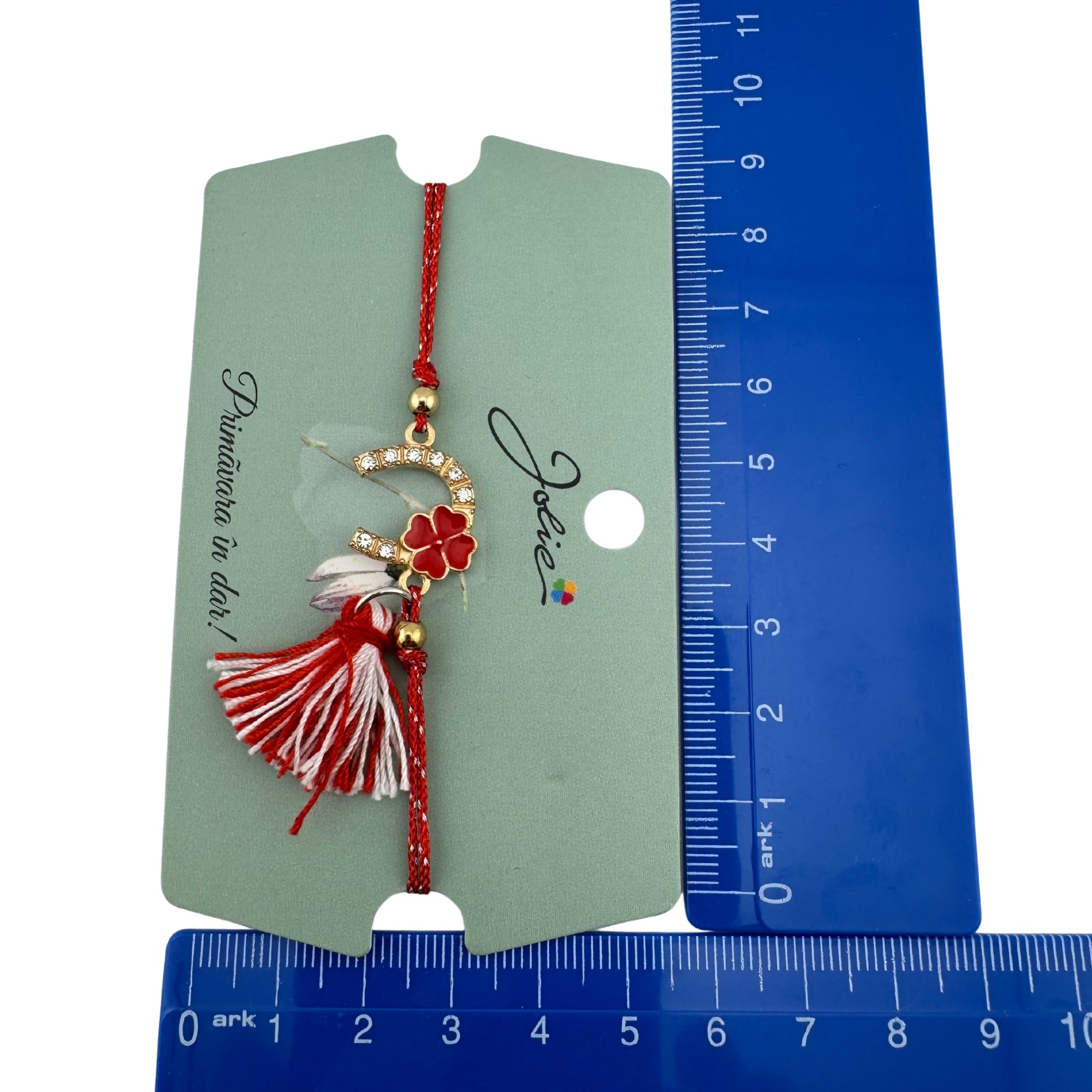 Martisor Bratara Ciucure, Jolie, Snur Rosu Reglabil, cu Pandantiv, Model Potcoava