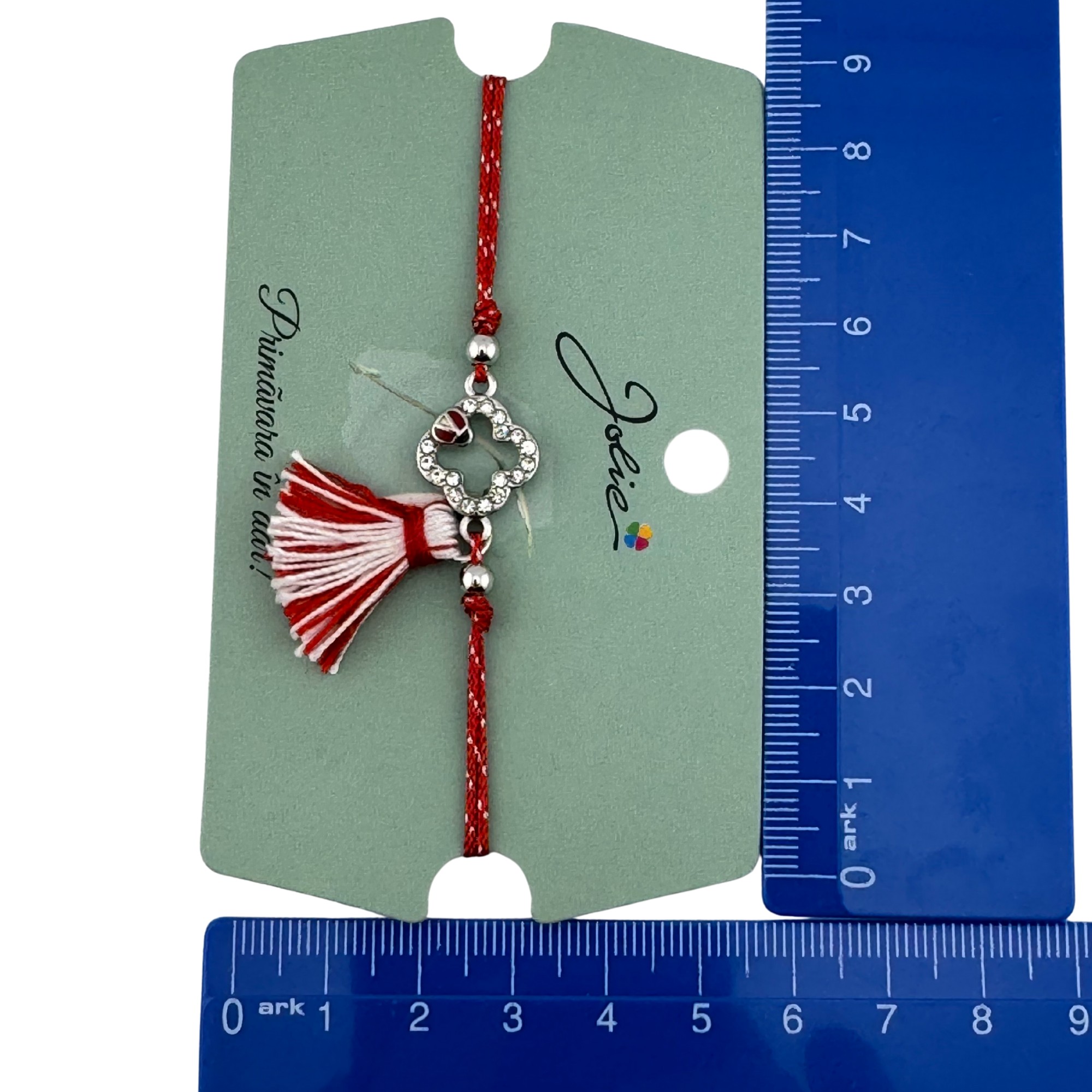 Martisor Bratara Ciucure, Jolie, Snur Rosu Reglabil, cu Pandantiv, Model Floare-Buburuza