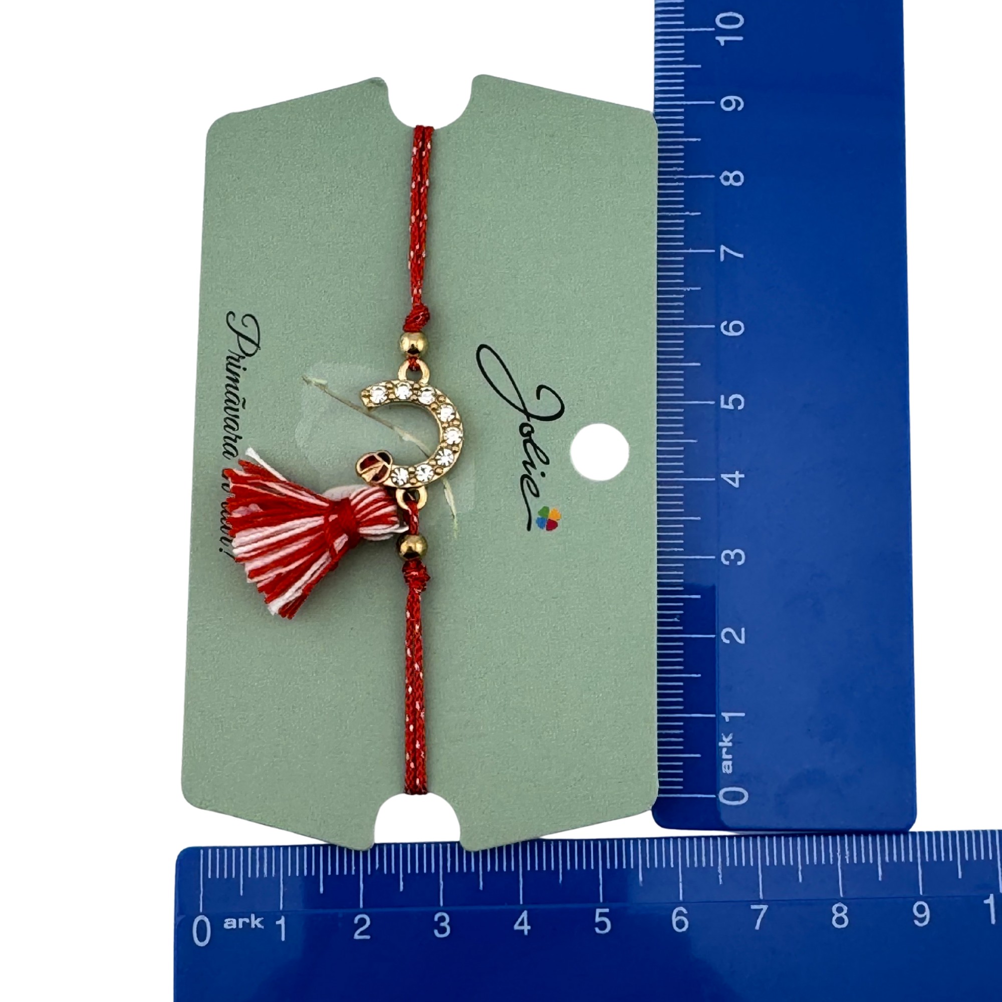 Martisor Bratara Ciucure, Jolie, Snur Rosu Reglabil, cu Pandantiv, Model Potcoava Buburuza