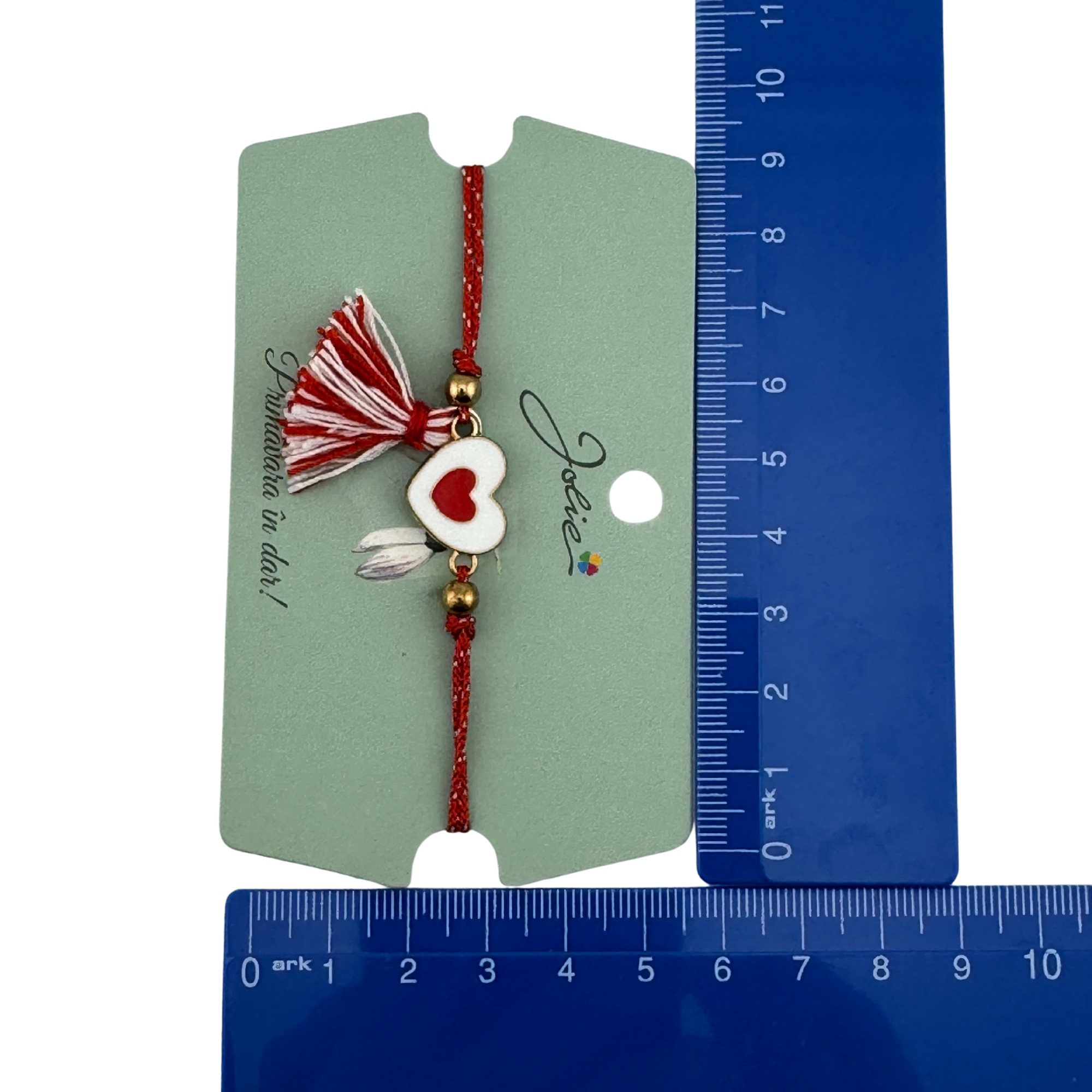 Martisor Bratara Ciucure, Jolie, Snur Rosu Reglabil, cu Pandantiv, Model Inima