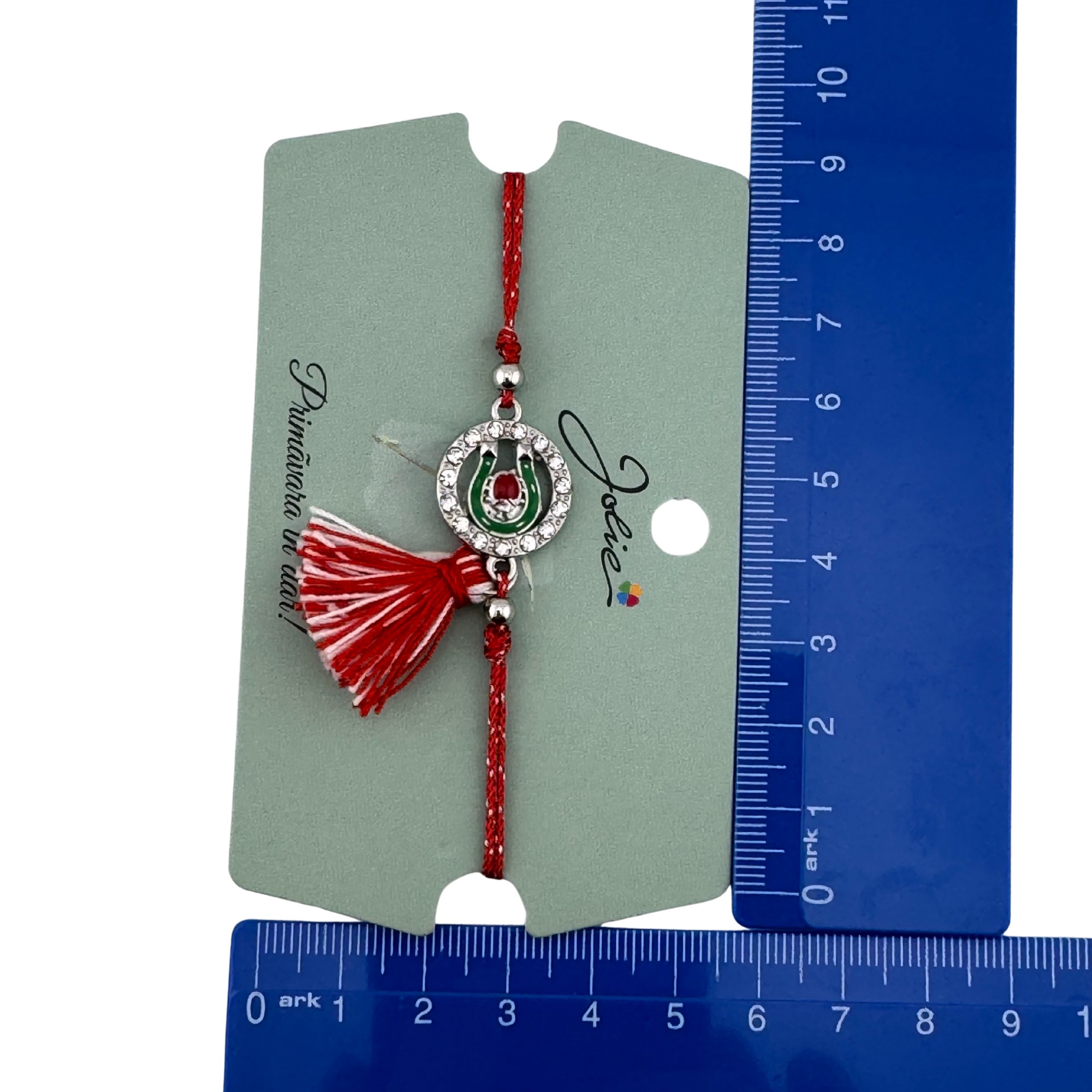 Martisor Bratara Ciucure, Jolie, Snur Rosu Reglabil, cu Pandantiv, Model Cerc Potcoava Buburuza