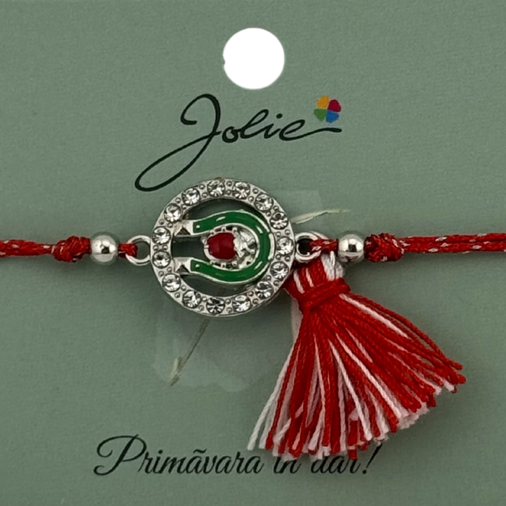 Martisor Bratara Ciucure, Jolie, Snur Rosu Reglabil, cu Pandantiv, Model Cerc Potcoava Buburuza