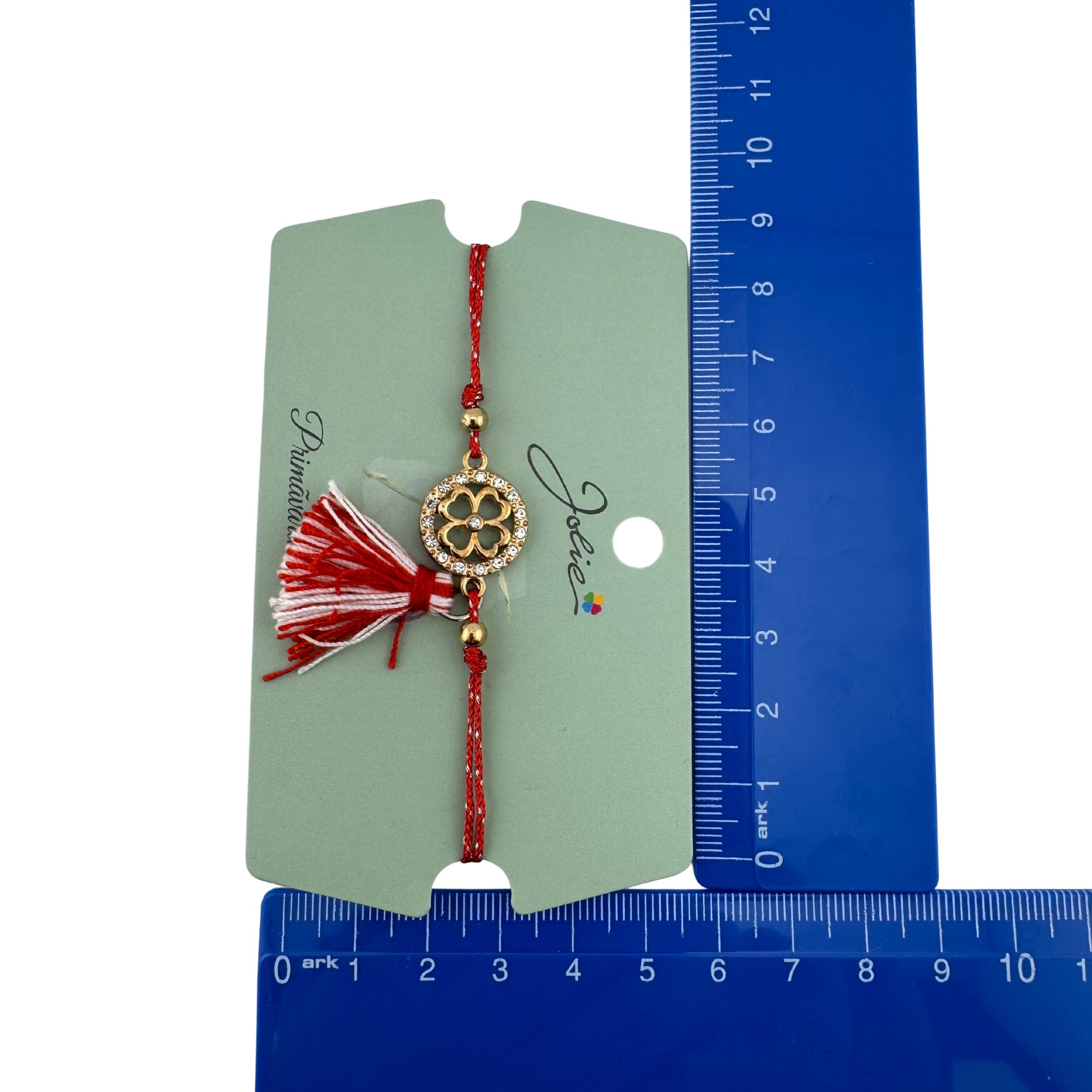 Martisor Bratara Ciucure, Jolie, Snur Rosu Reglabil, cu Pandantiv, Model Trifoi cu Patru Foi