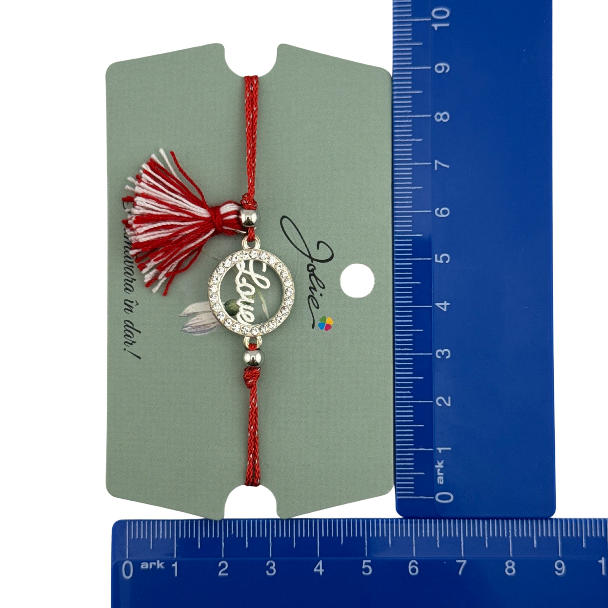 Martisor Bratara Ciucure, Jolie, Snur Rosu Reglabil, cu Pandantiv, Model Cerc Love