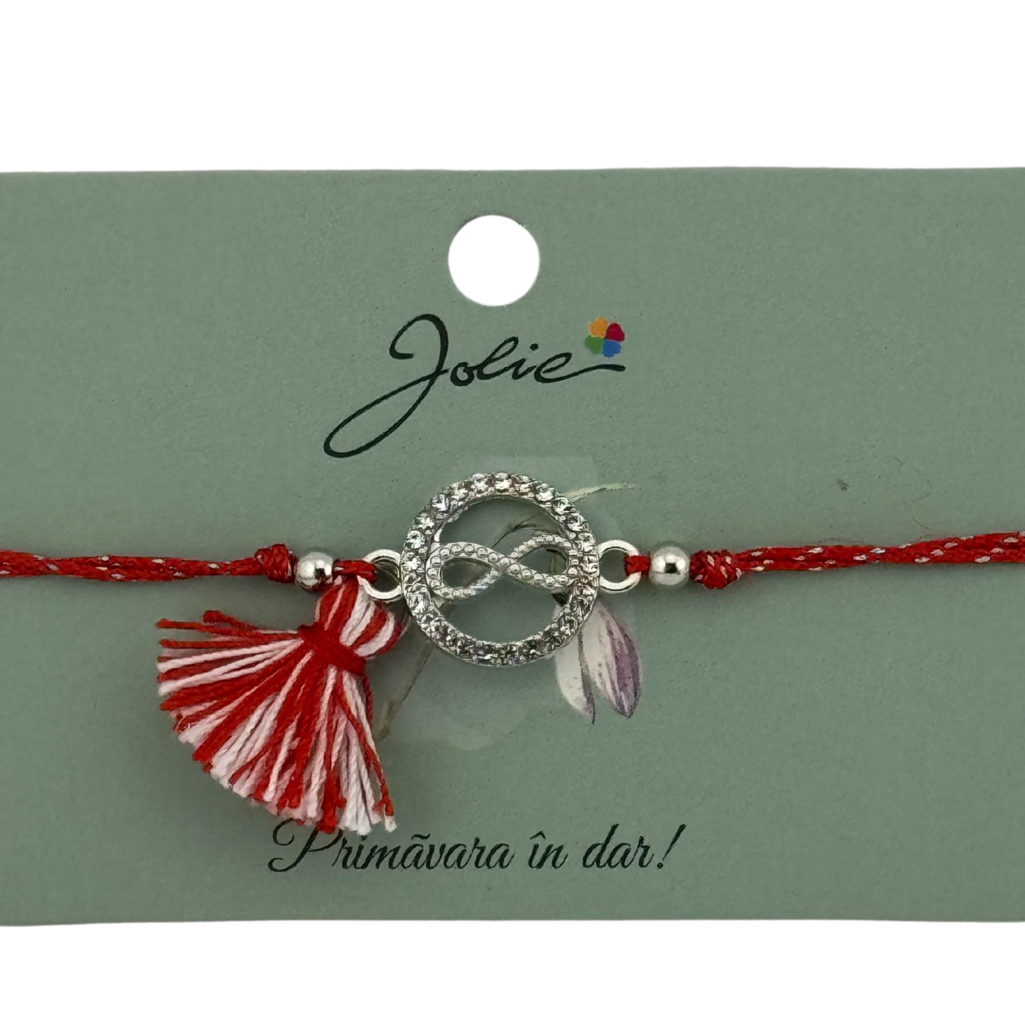 Martisor Bratara Ciucure, Jolie, Snur Rosu Reglabil, cu Pandantiv, Model Cerc Infinit