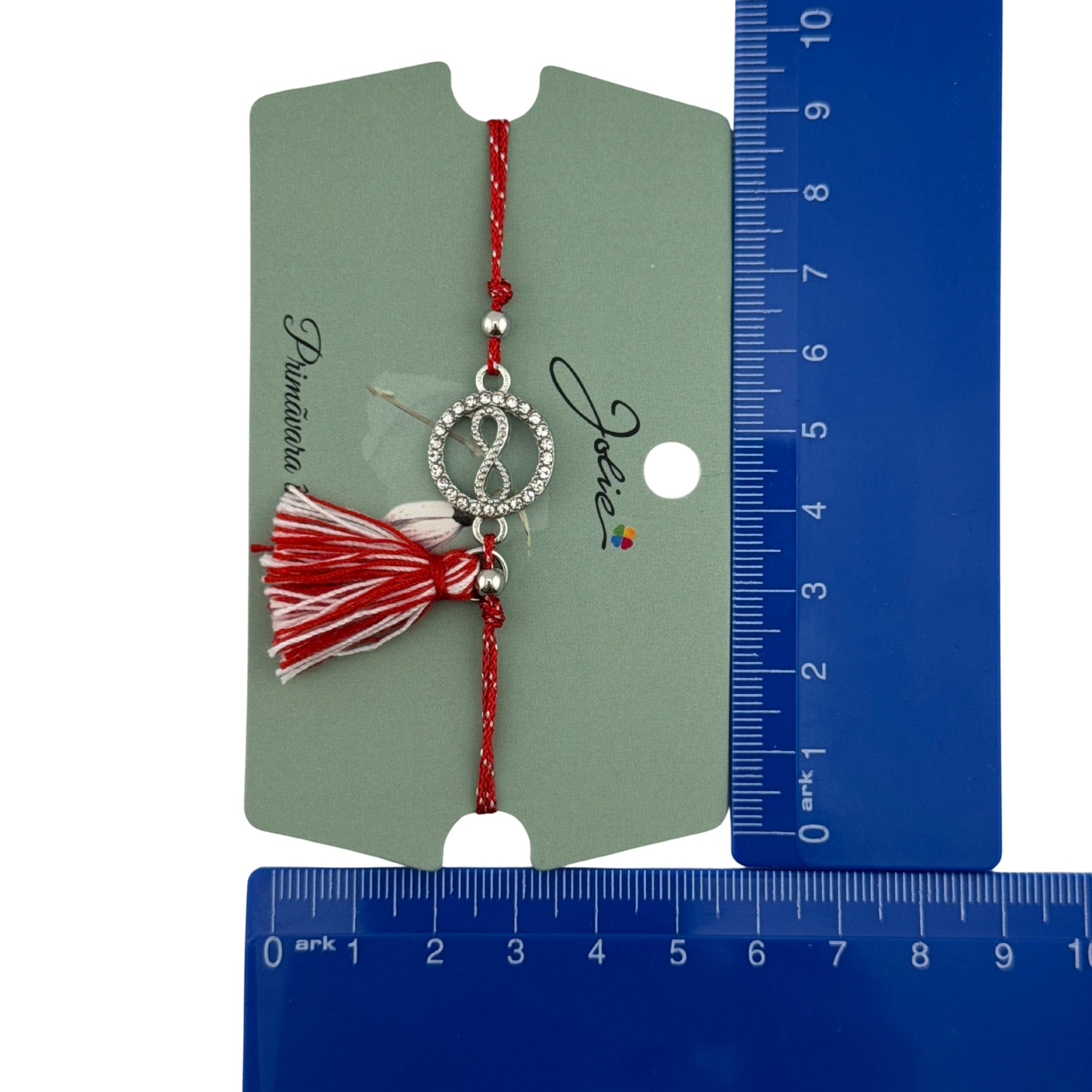 Martisor Bratara Ciucure, Jolie, Snur Rosu Reglabil, cu Pandantiv, Model Cerc Infinit