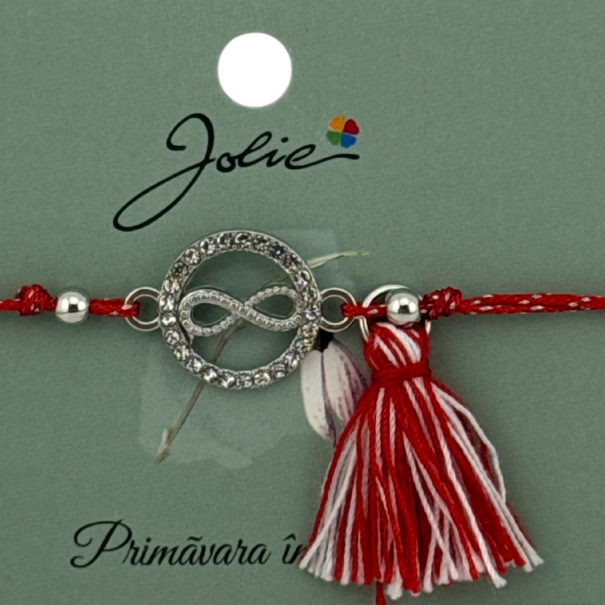 Martisor Bratara Ciucure, Jolie, Snur Rosu Reglabil, cu Pandantiv, Model Cerc Infinit