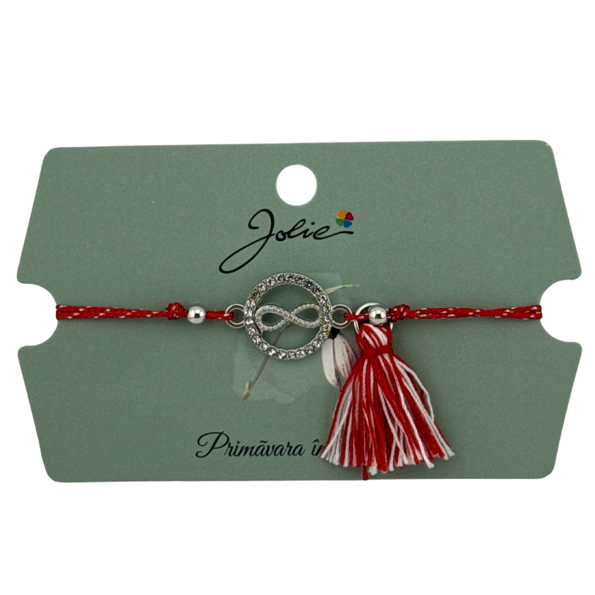 Martisor Bratara Ciucure, Jolie, Snur Rosu Reglabil, cu Pandantiv, Model Cerc Infinit