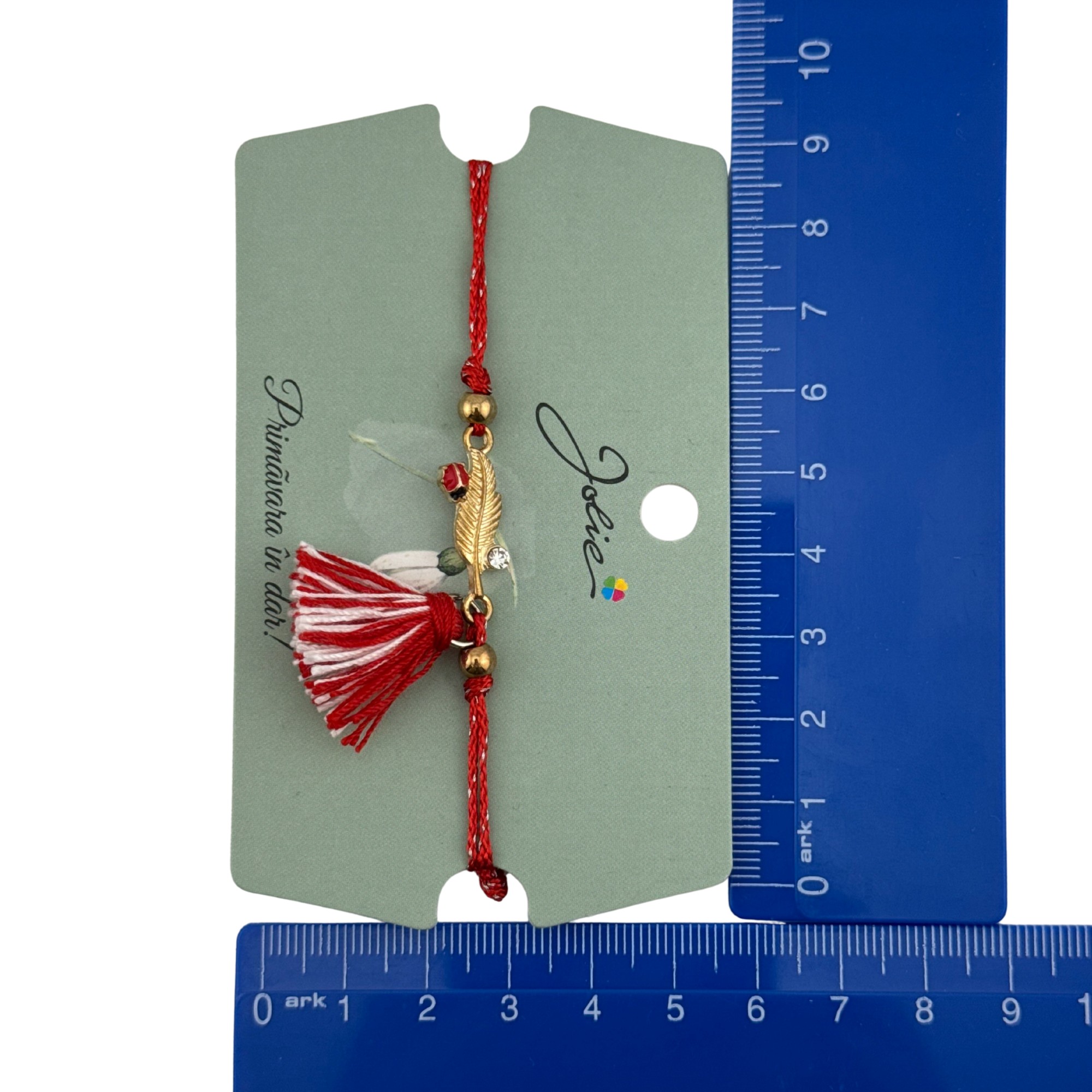 Martisor Bratara Ciucure, Jolie, Snur Rosu Reglabil, cu Pandantiv, Model Pana Buburuza