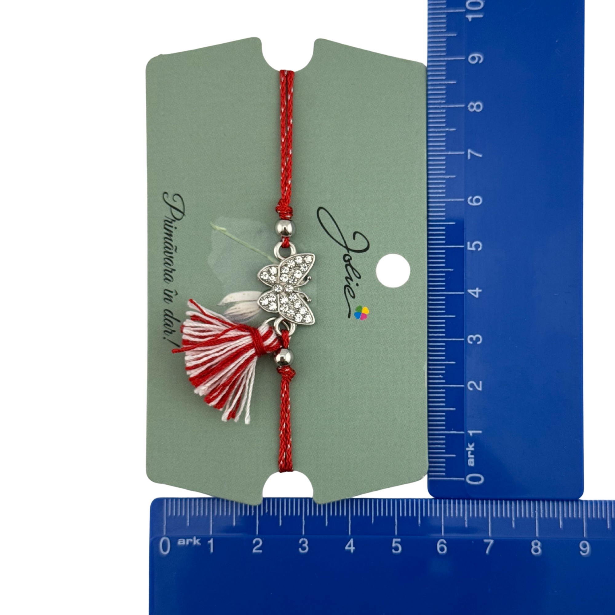Martisor Bratara Ciucure, Jolie, Snur Rosu Reglabil, cu Pandantiv, Model Fluturas
