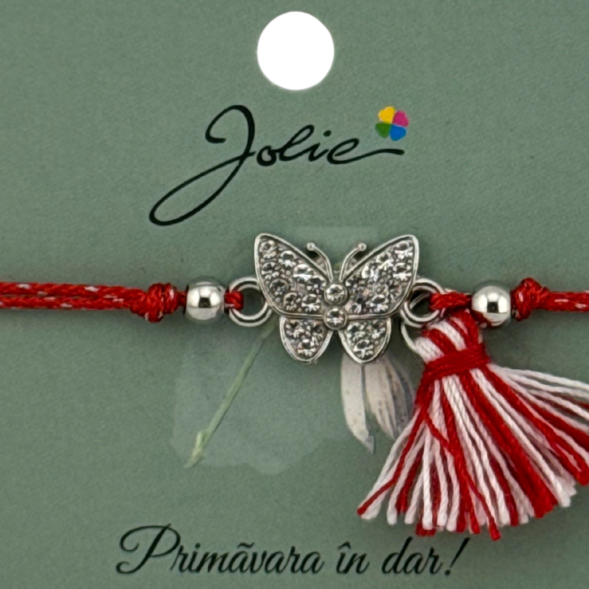 Martisor Bratara Ciucure, Jolie, Snur Rosu Reglabil, cu Pandantiv, Model Fluturas