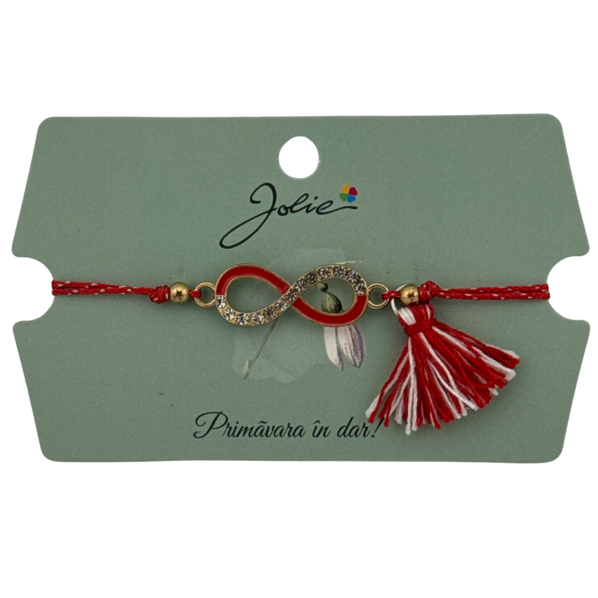 Martisor Bratara Ciucure, Jolie, Snur Rosu Reglabil, cu Pandantiv, Model Infinit