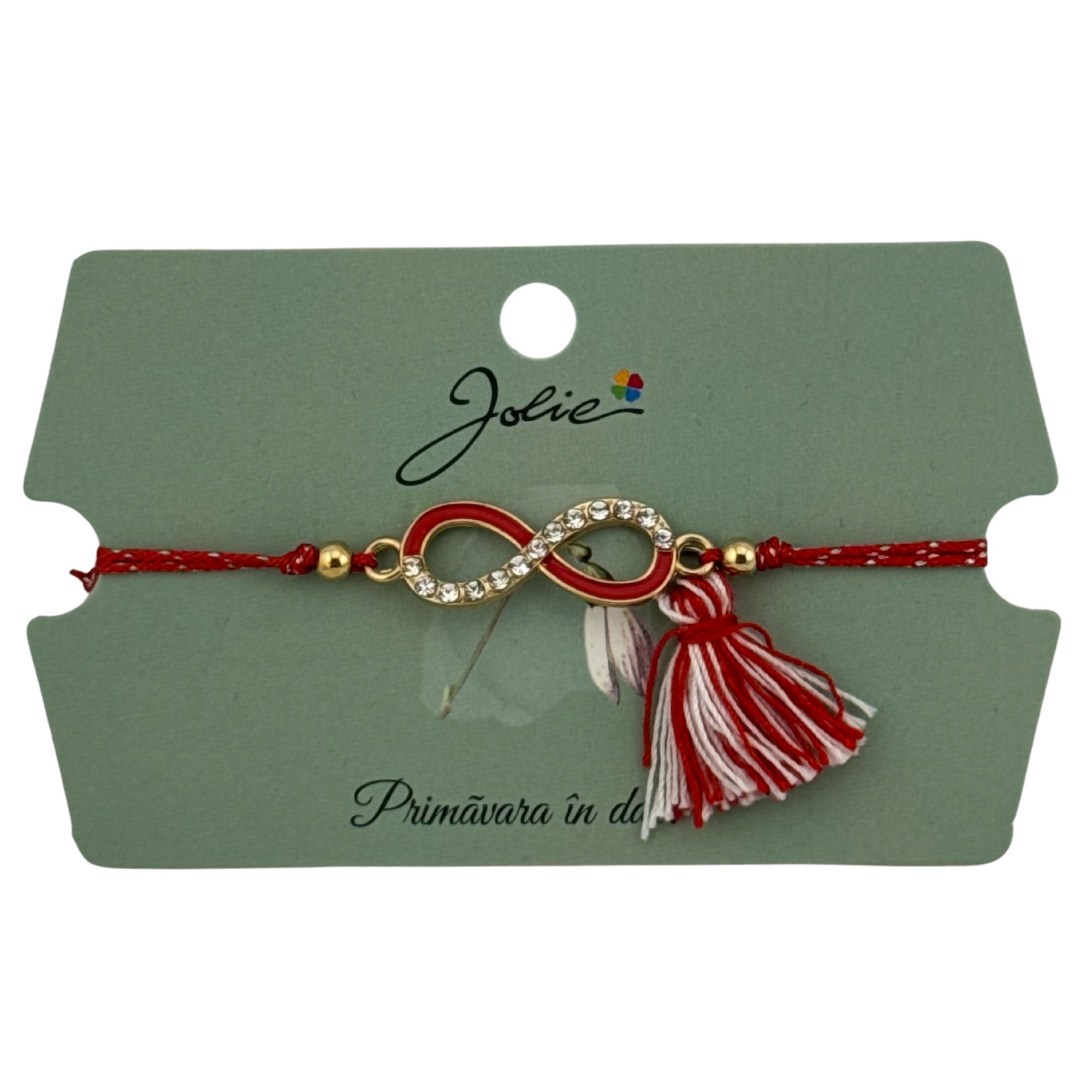 Martisor Bratara Ciucure, Jolie, Snur Rosu Reglabil, cu Pandantiv, Model Infinit