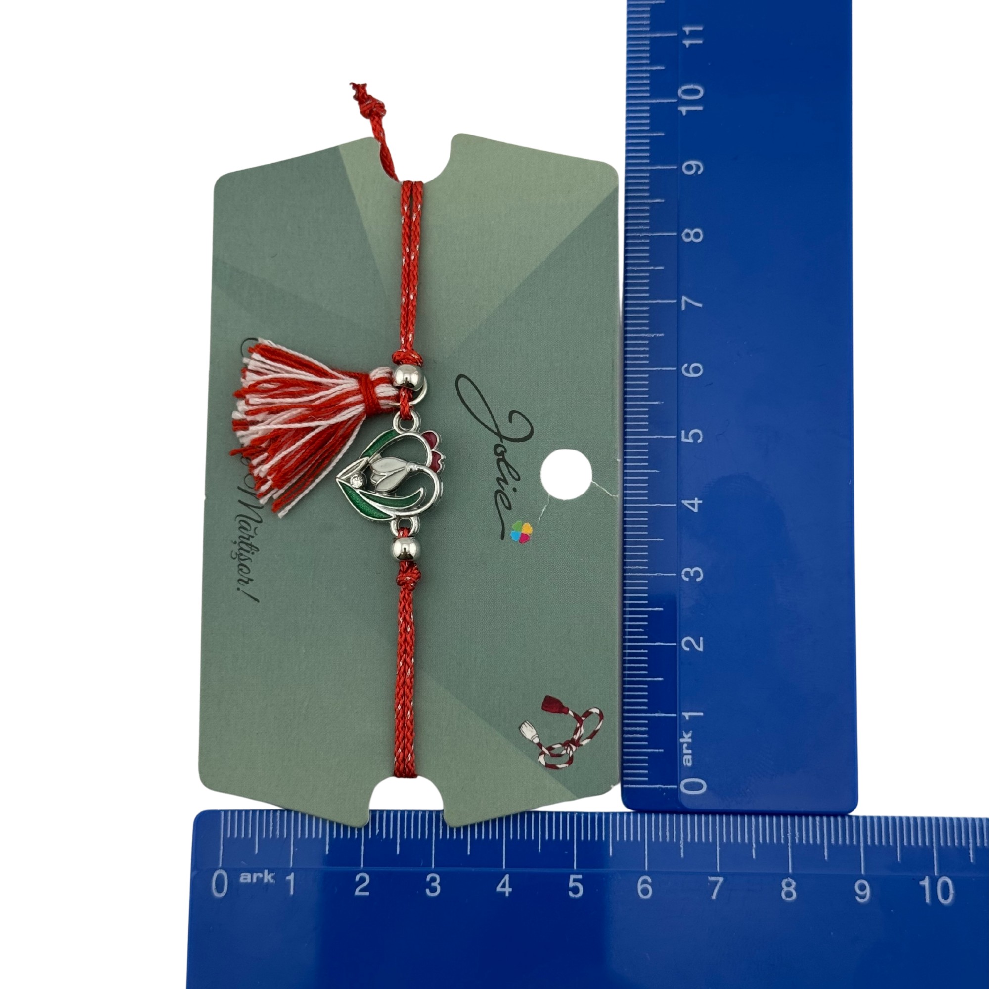 Martisor Bratara Ciucure, Jolie, Snur Rosu Reglabil, cu Pandantiv, Model Ghiocel Primavara