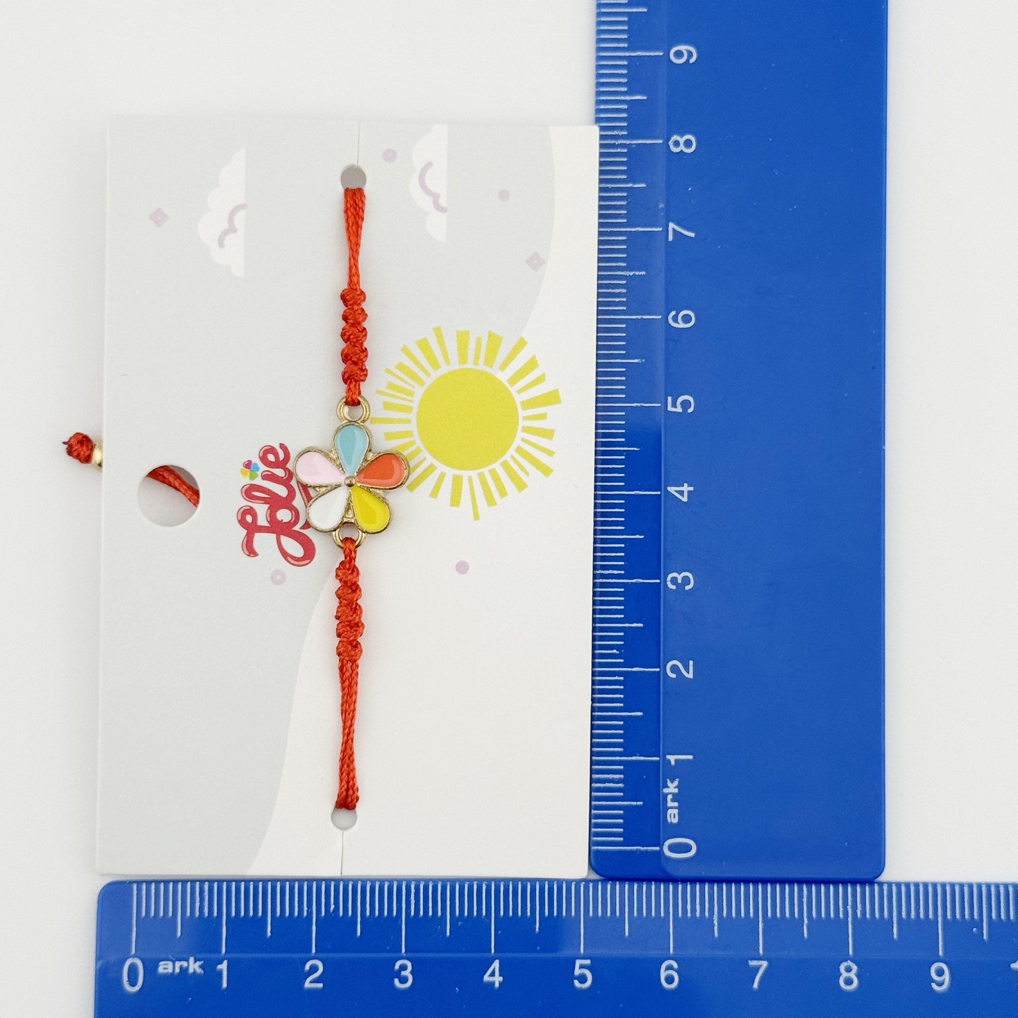 Martisor Bratara pentru Copii, Jolie, Model Floare, din Metal Auriu cu Snur Impletit Rosu, Multicolor