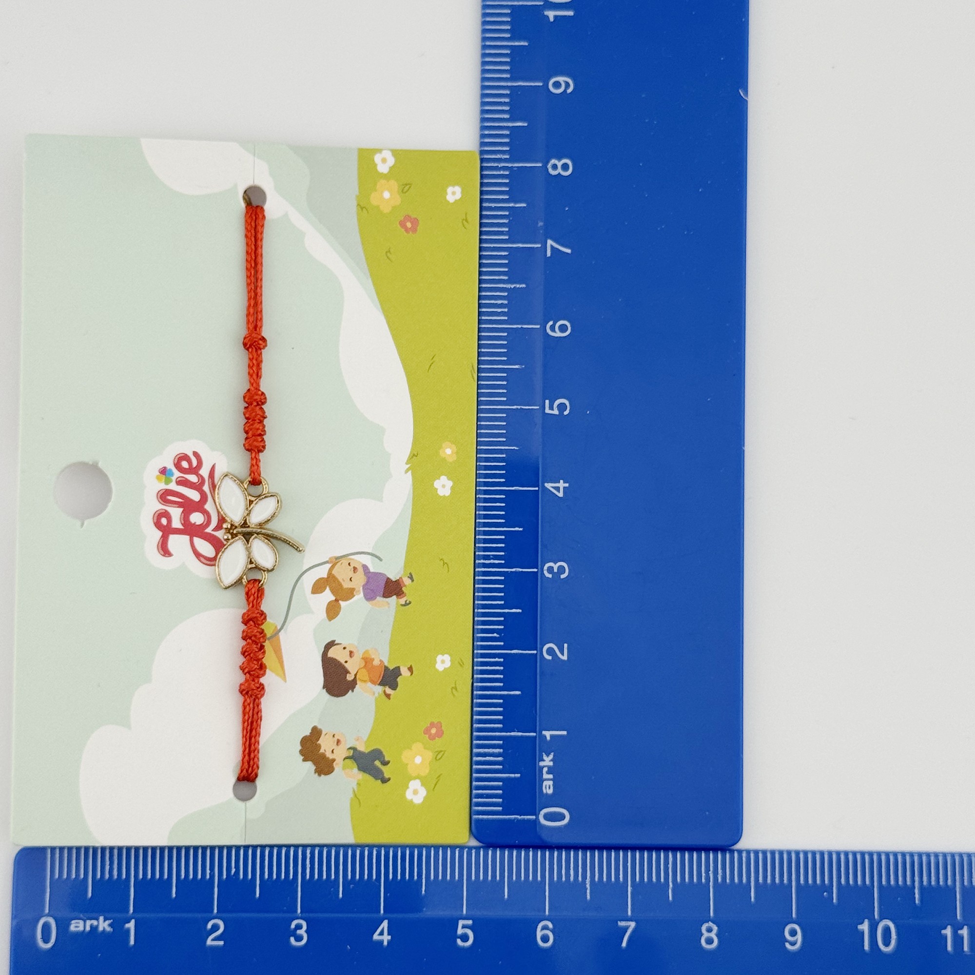 Martisor Bratara pentru Copii, Jolie, Model Libelula, din Metal Auriu cu Snur Impletit Rosu, Alb