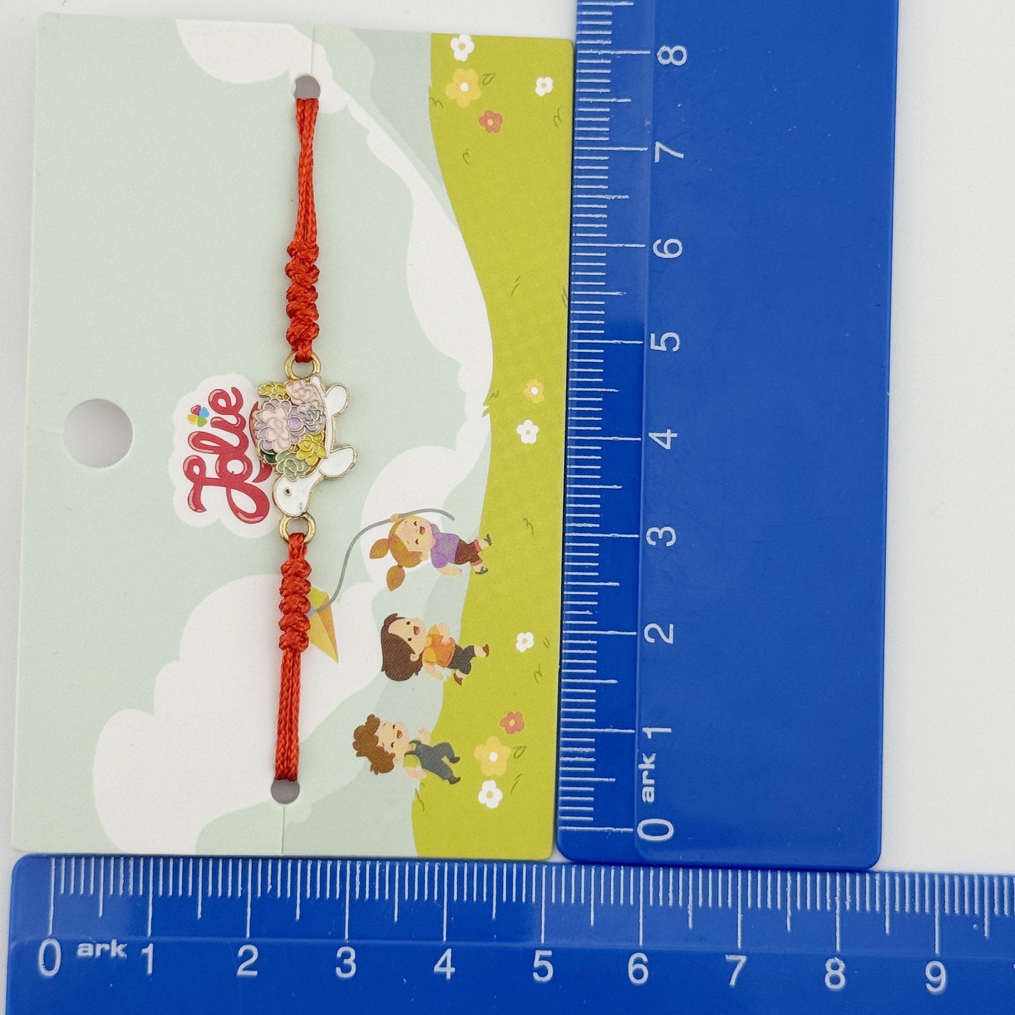 Martisor Bratara pentru Copii, Jolie, Model Broasca Testoasa, din Metal Auriu cu Snur Impletit Rosu, Alb/Multicolor