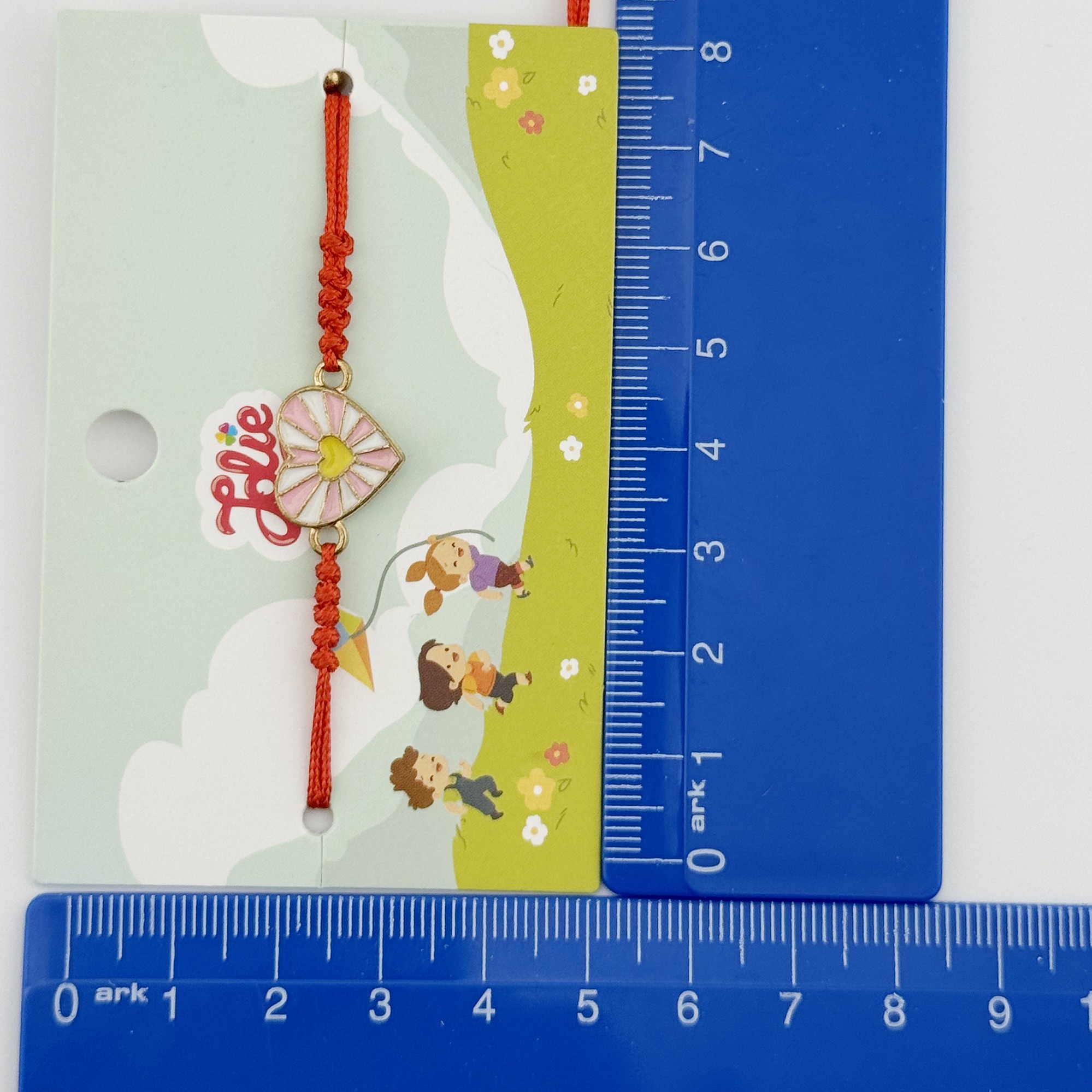 Martisor Bratara pentru Copii, Jolie, Model Inima, din Metal Auriu cu Snur Impletit Rosu, Roz