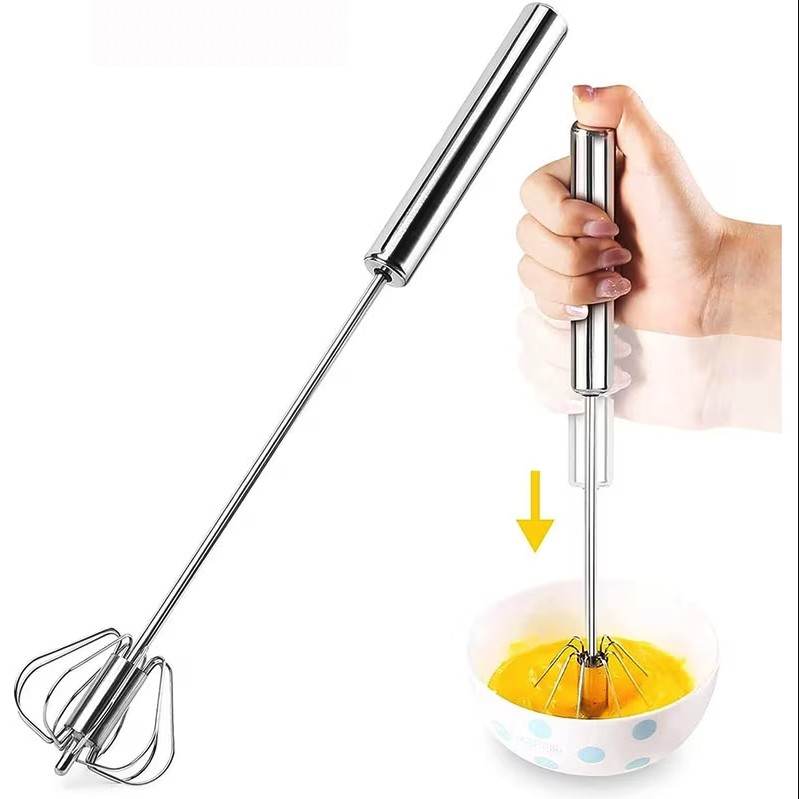 Mixer Manual, Flippy, pentru Oua Smantana Frisca Aluat, Maner Otel Inoxidabil, Usor de Utilizat si Depozitat, 27 x 7 cm, Argintiu