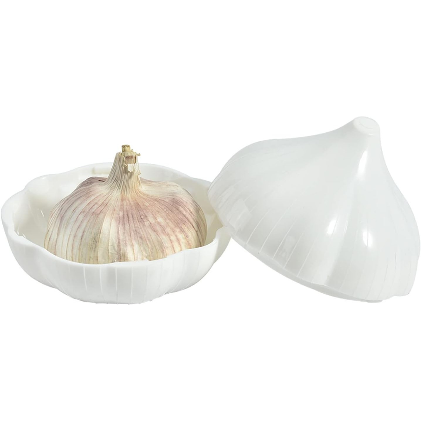 Cutie Alimentara, Flippy, Model Usturoi, din Plastic, 9 x 9 x 9 cm, 350 ml, Alb