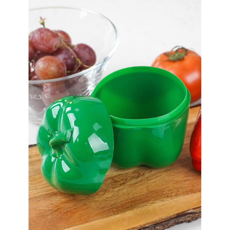 Cutie de depozitare si pastrare a alimentelor, Plastic, Flippy, Model Ardei, 9.8x9.8x10.7 cm, Verde