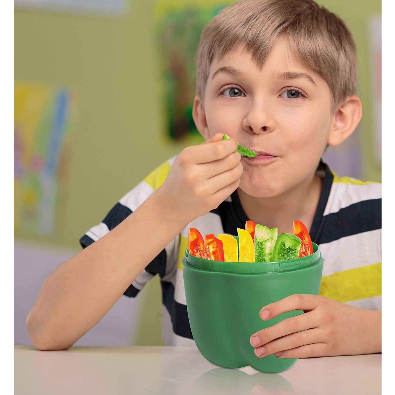 Cutie Alimentara, Flippy, Model Ardei, din Plastic, 9.8 x 9.8 x 10.7 cm, 350 ml, Verde