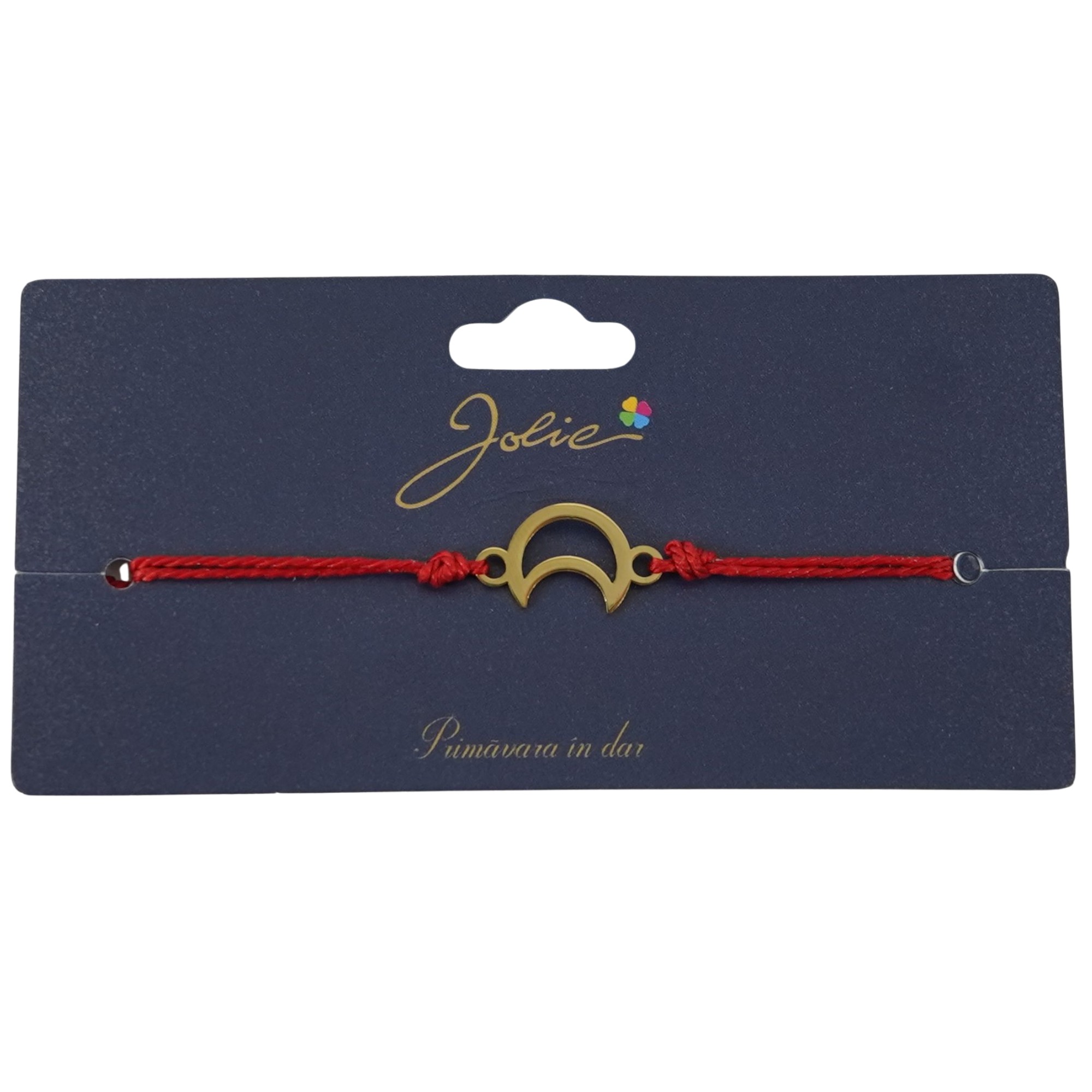 Martisor Bratara Primavara, Textil si Inox, Jolie, Snur Rosu, Model Luna, Auriu