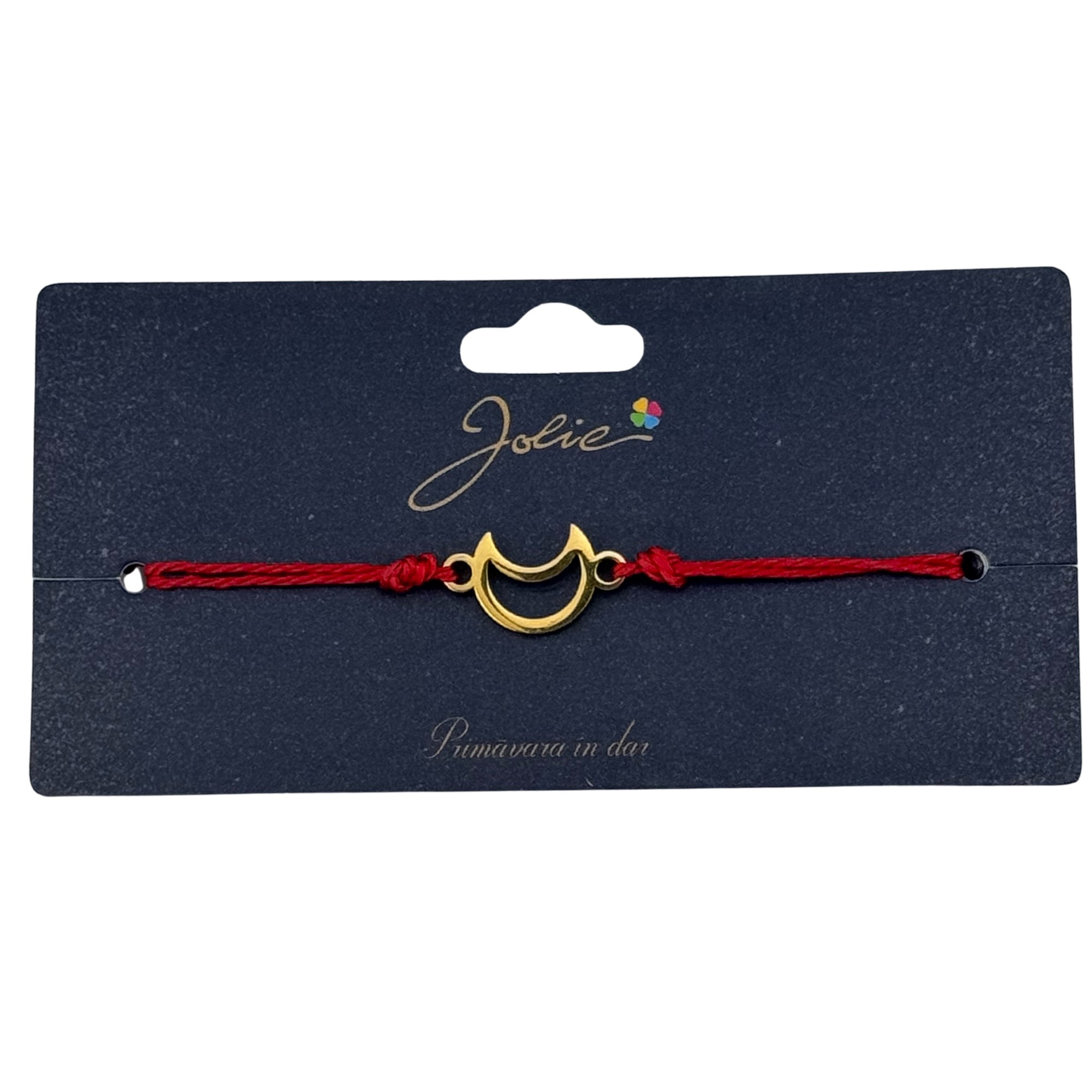 Martisor Bratara Primavara, Textil si Inox, Jolie, Snur Rosu, Model Luna, Auriu