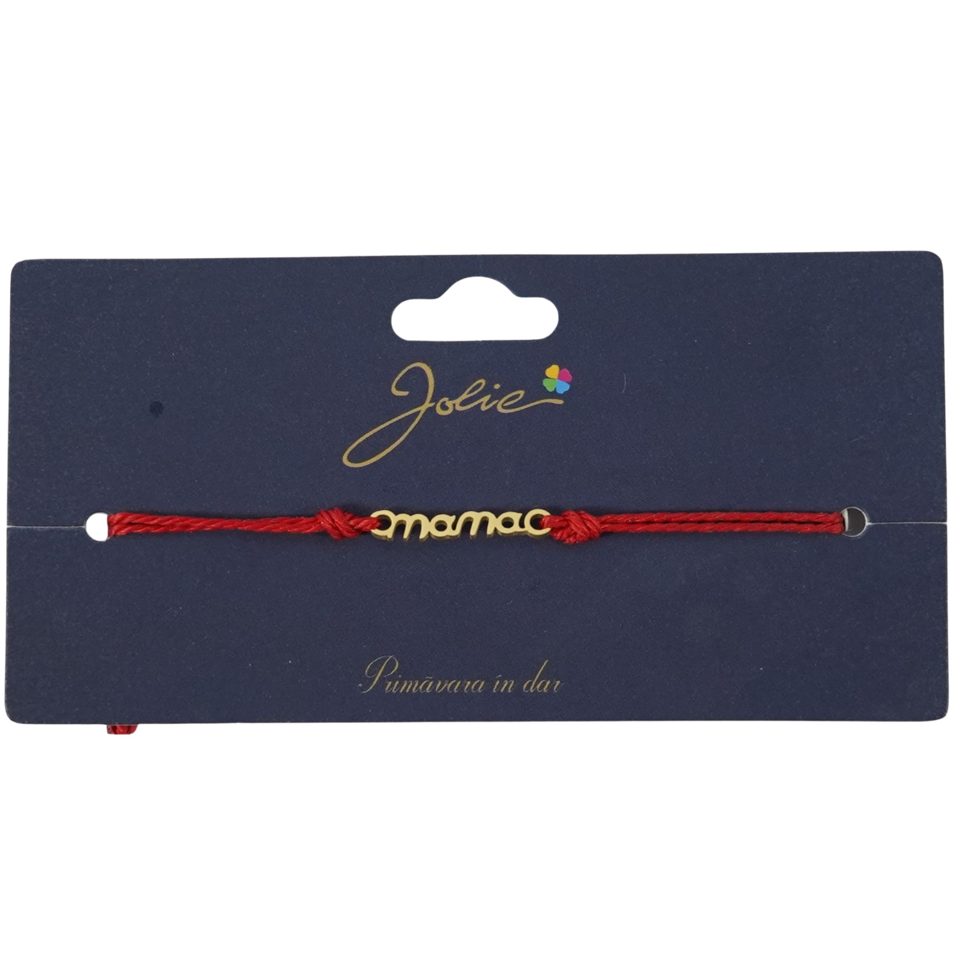 Martisor Bratara Primavara, Textil si Inox, Jolie, Snur Rosu, Model Scris Mama, Auriu