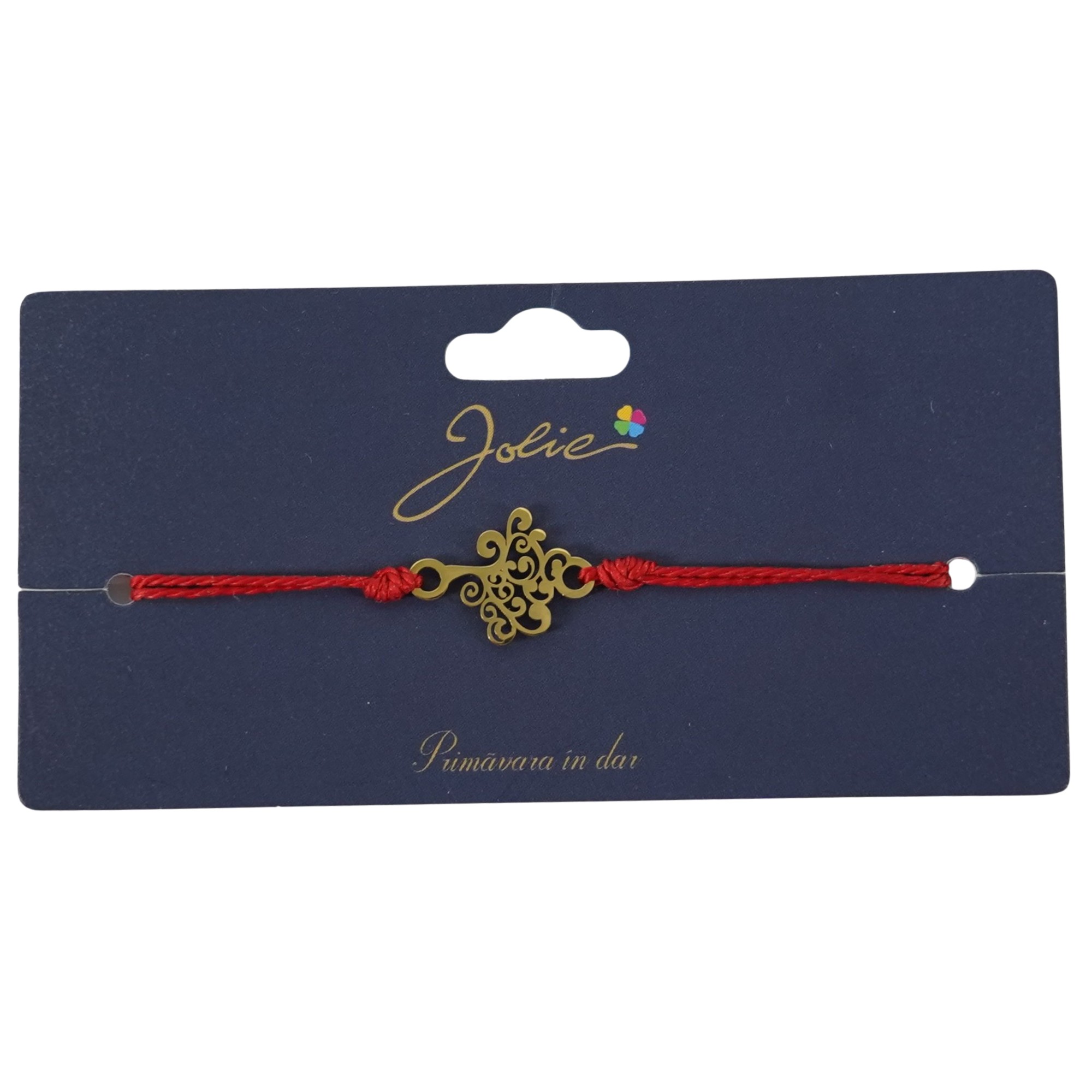 Martisor Bratara Primavara, Textil si Inox, Jolie, Snur Rosu, Model Copac, Auriu