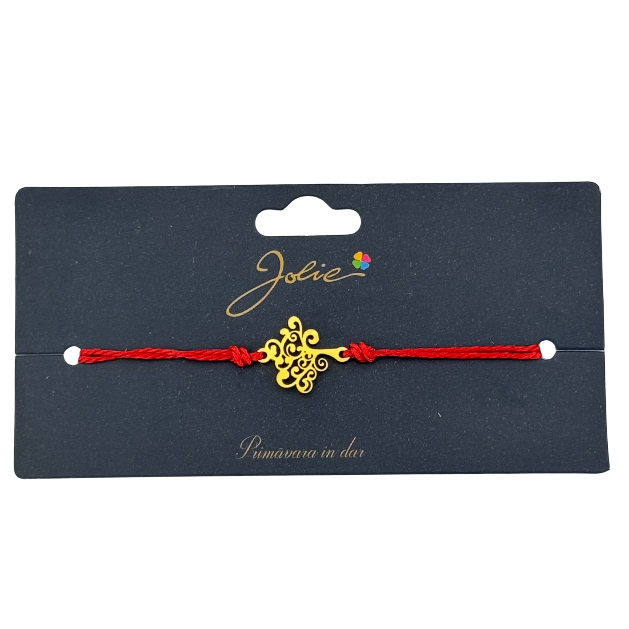 Martisor Bratara Primavara, Textil si Inox, Jolie, Snur Rosu, Model Copac, Auriu