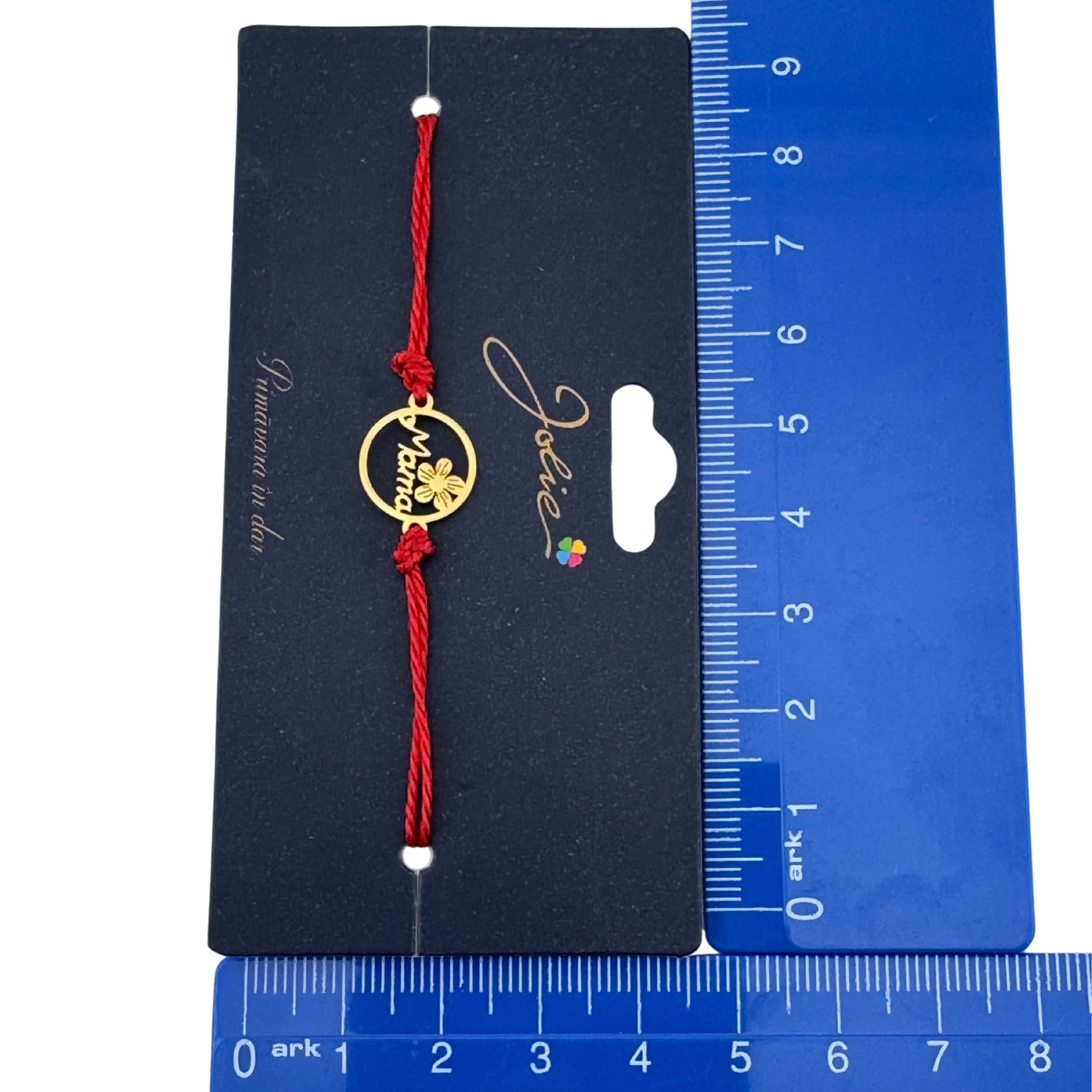 Martisor Bratara Primavara, Textil si Inox, Jolie, Snur Rosu, Model Mama, Auriu