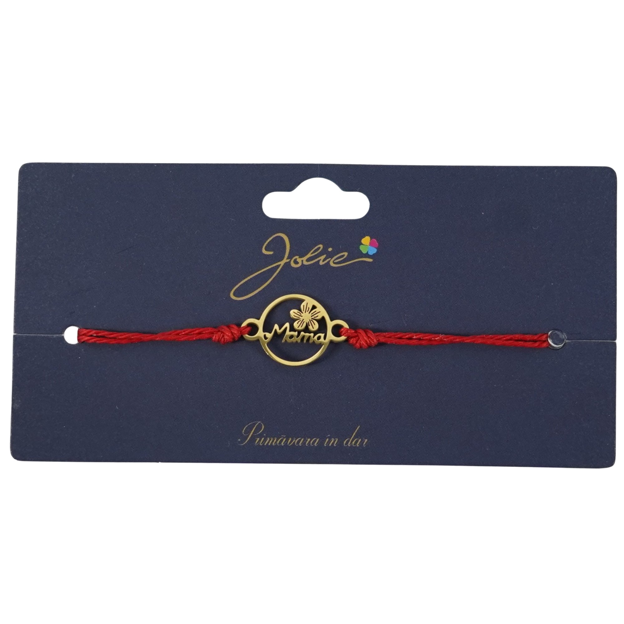 Martisor Bratara Primavara, Textil si Inox, Jolie, Snur Rosu, Model Mama, Auriu