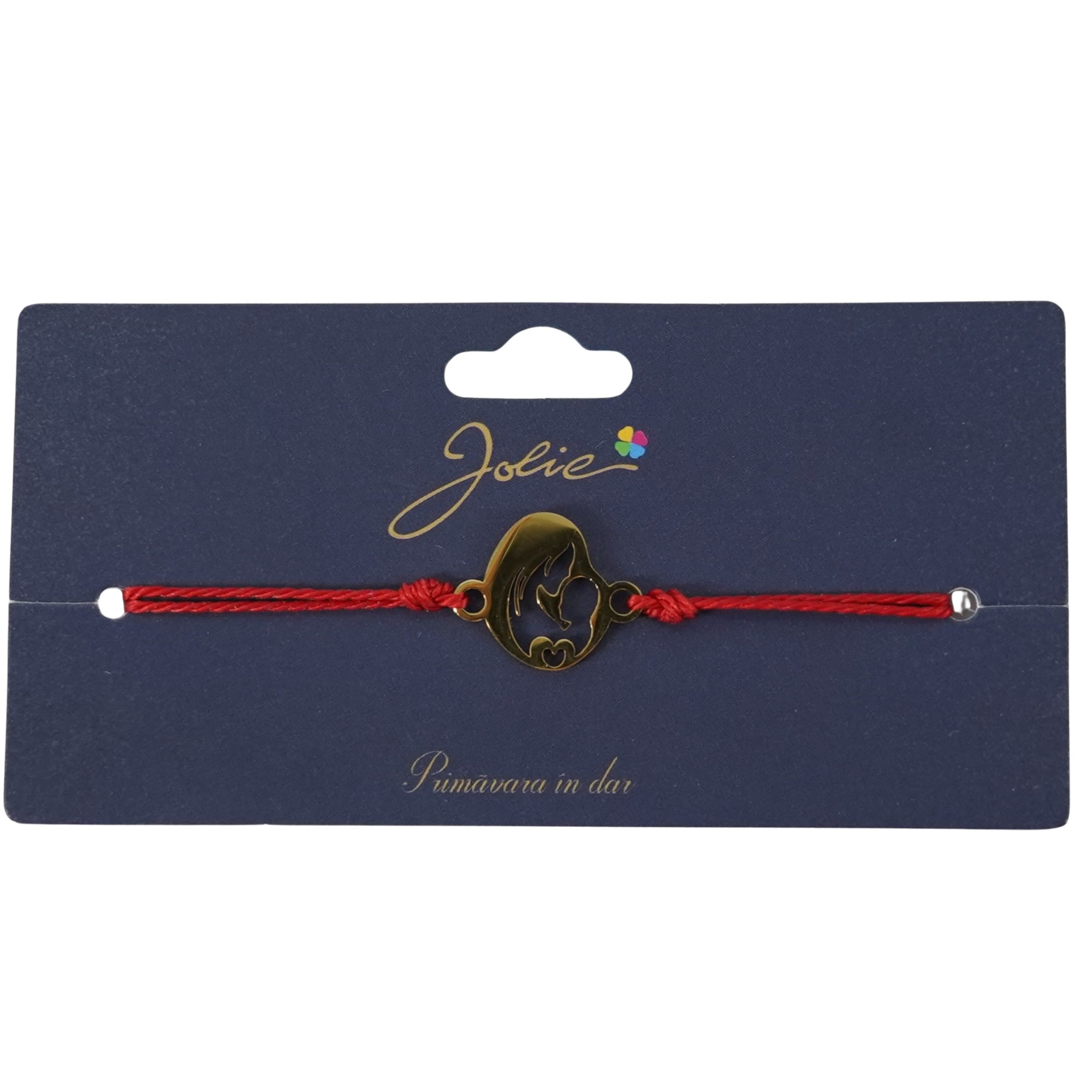 Martisor Bratara Primavara, Textil si Inox, Jolie, Snur Rosu, Model Mama si Bebe, Auriu