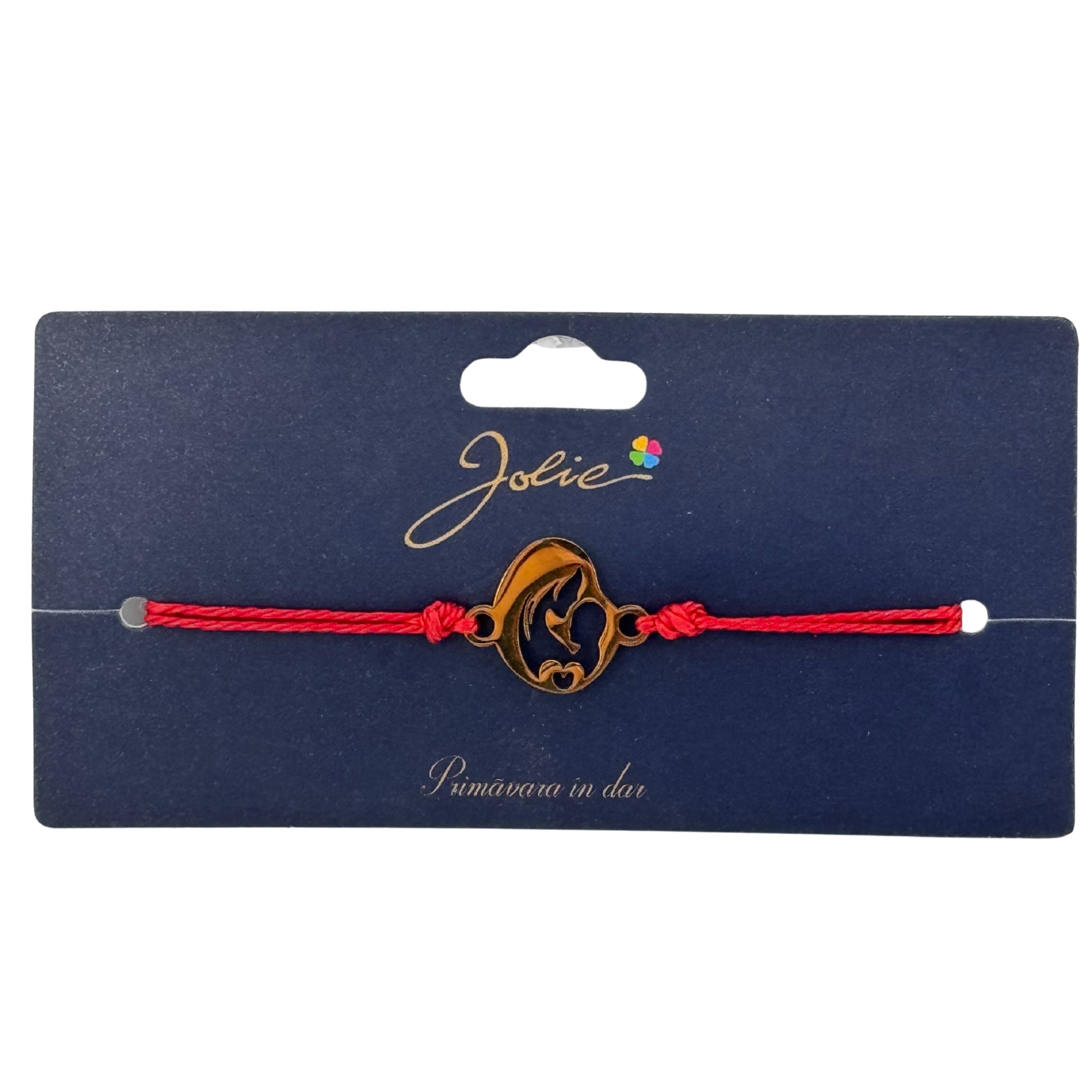 Martisor Bratara Primavara, Textil si Inox, Jolie, Snur Rosu, Model Mama si Bebe, Auriu