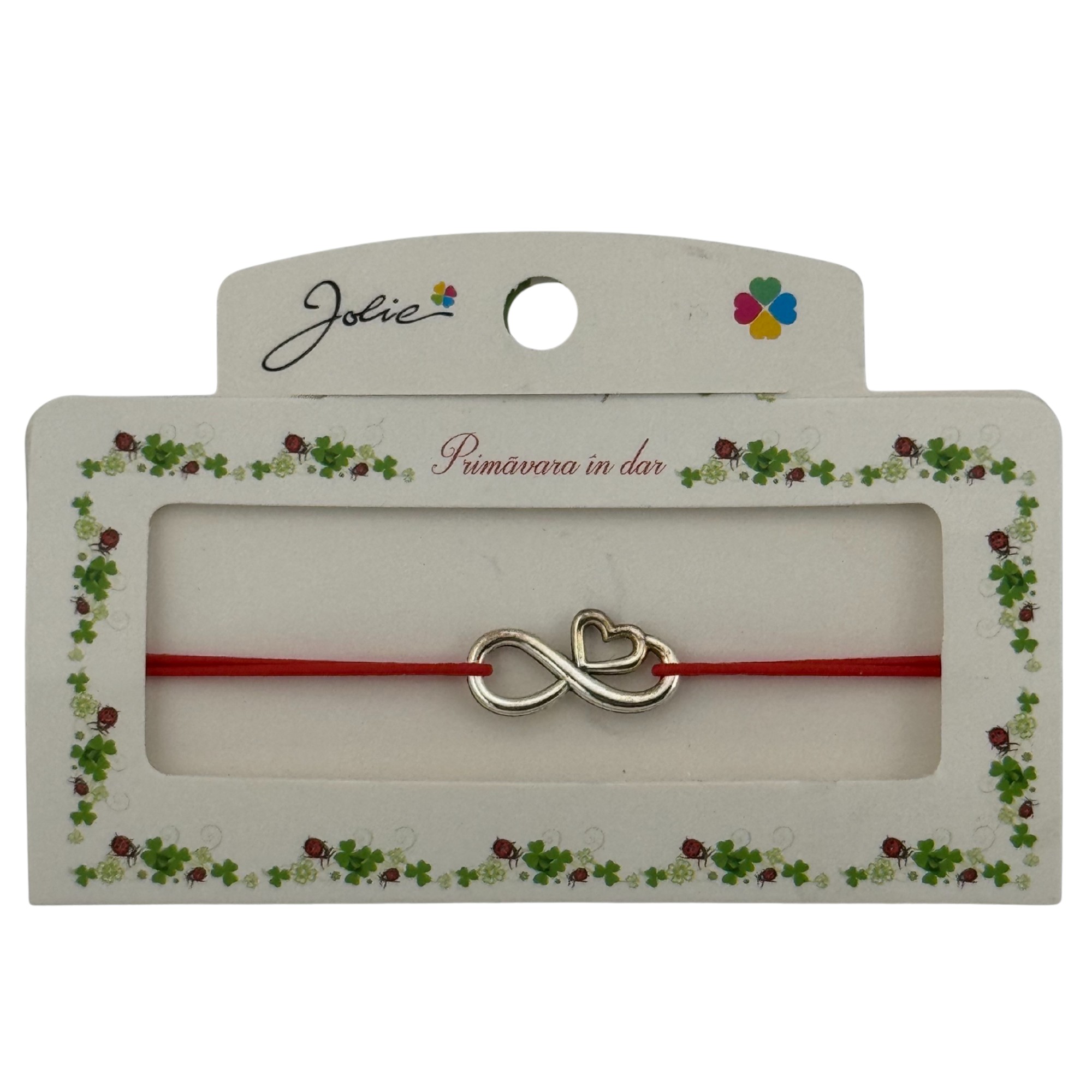 Martisor Bratara cu 2 Noduri Elastica, Jolie, Snur Rosu, Model Inimioare