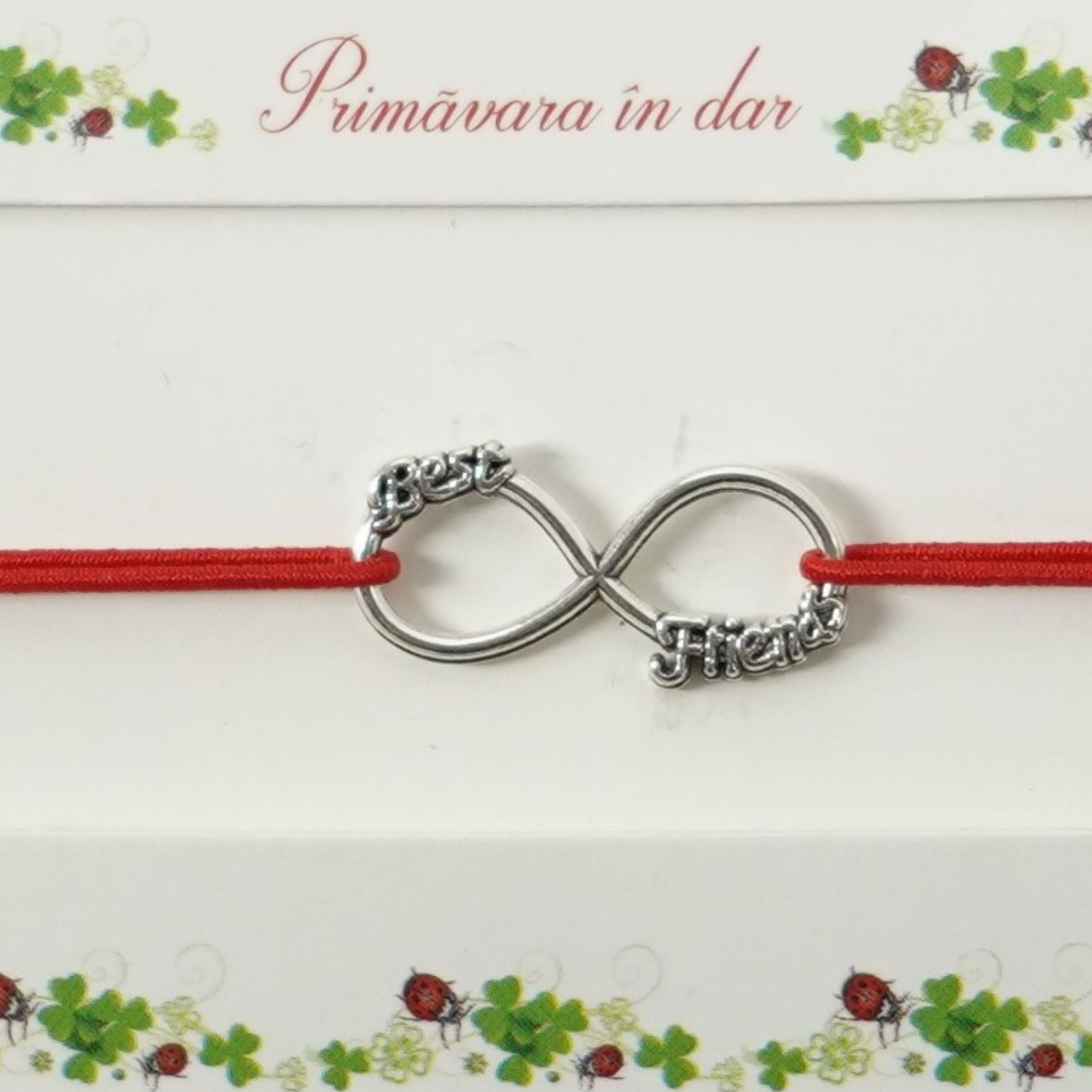 Martisor Bratara cu 2 Noduri Elastica, Jolie, Snur Rosu, Model Infinit Best Friends
